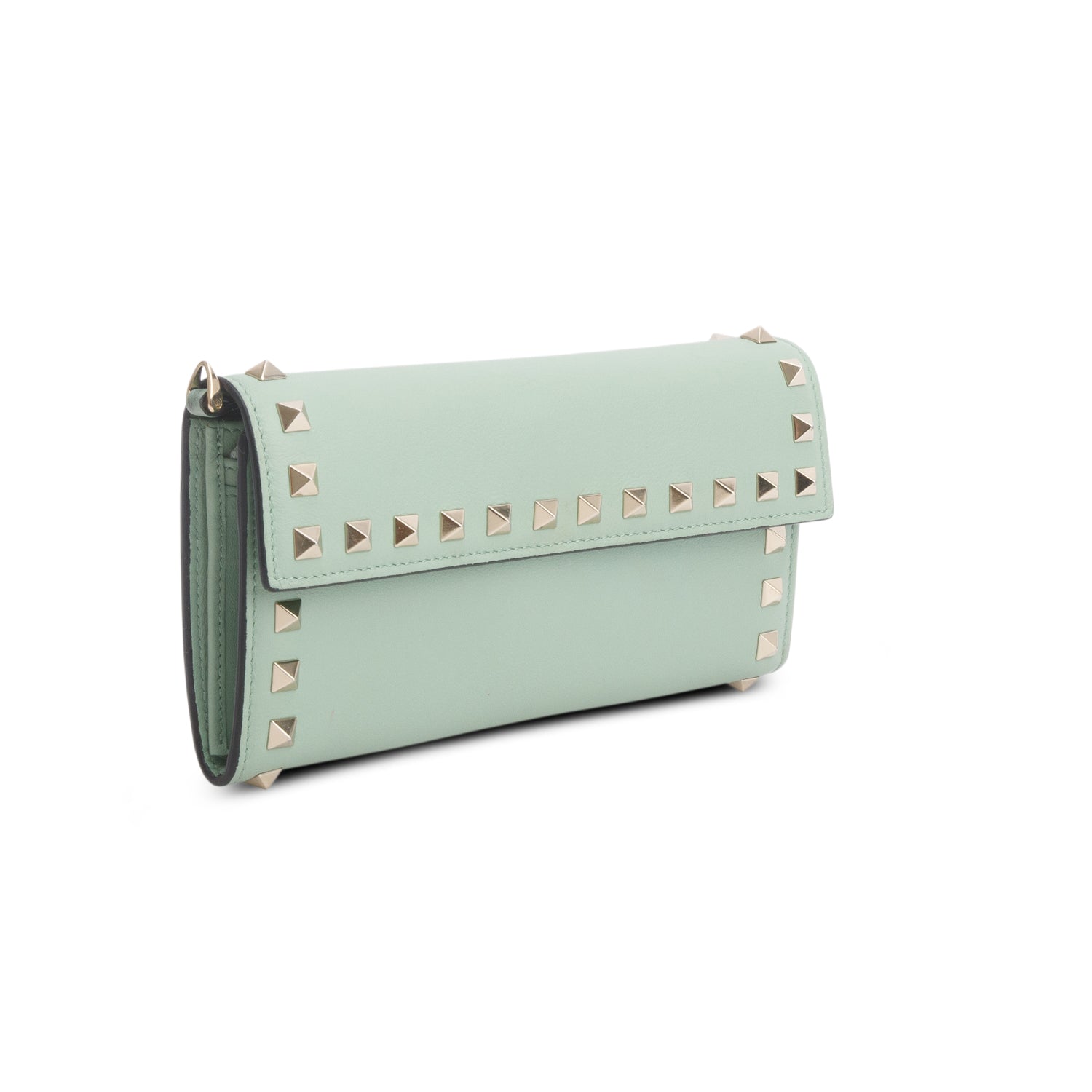 Valentino Green Calfskin Rockstud Wristlet Travel Wallet w/ Box