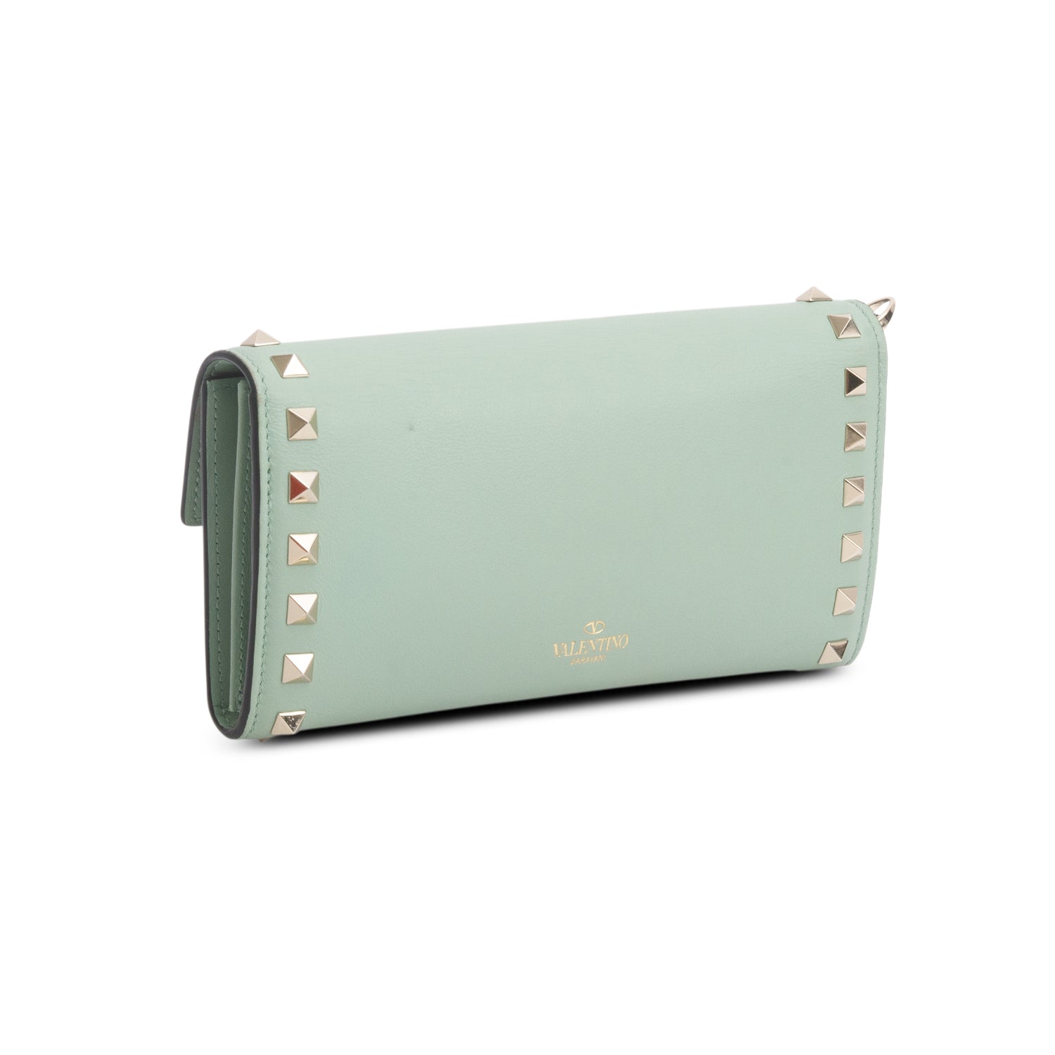 Valentino Green Calfskin Rockstud Wristlet Travel Wallet w/ Box