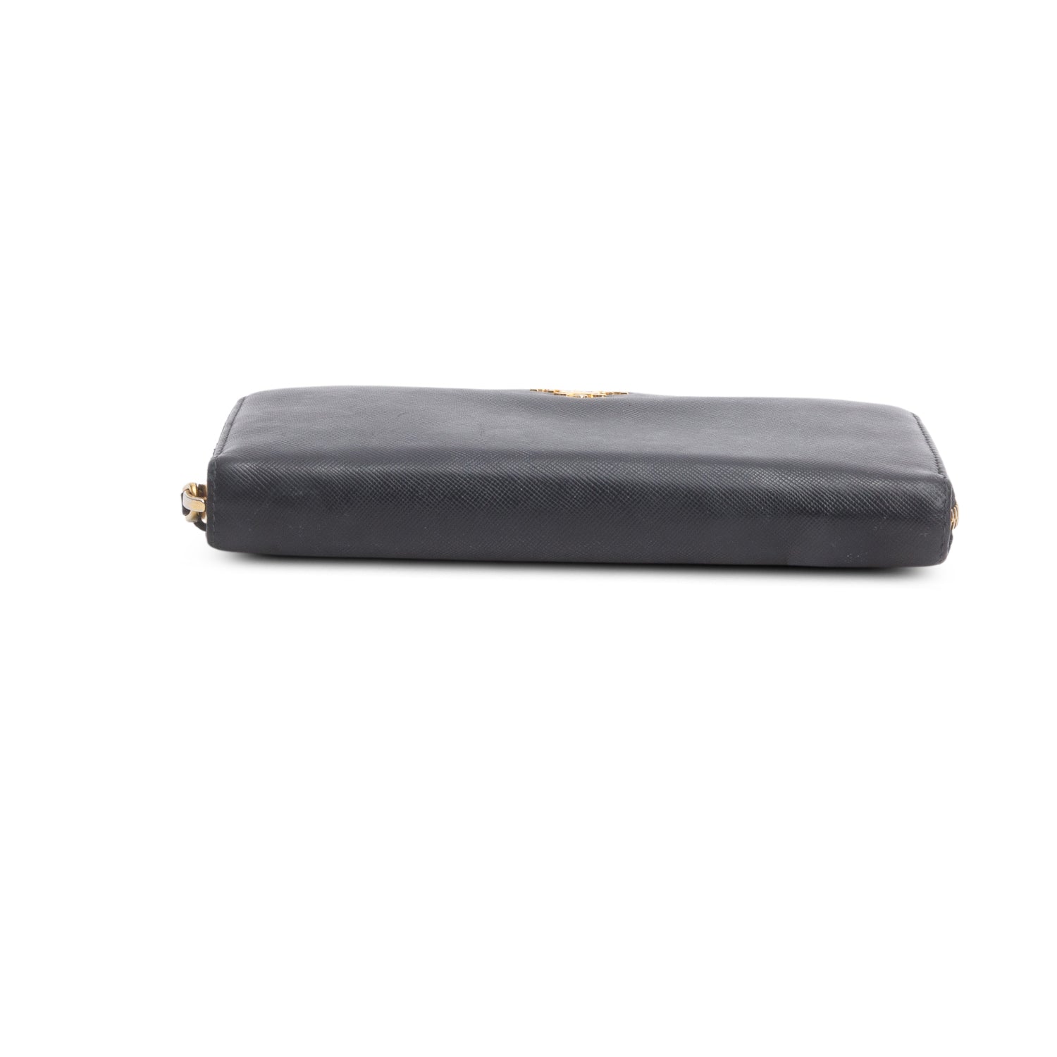 Prada Black Saffiano Leather Metal Zip Around Wallet w/ Box