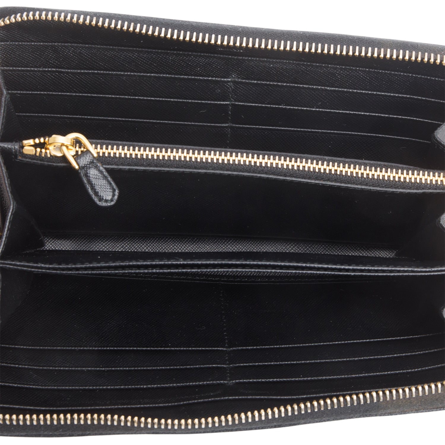 Prada Black Saffiano Leather Metal Zip Around Wallet w/ Box