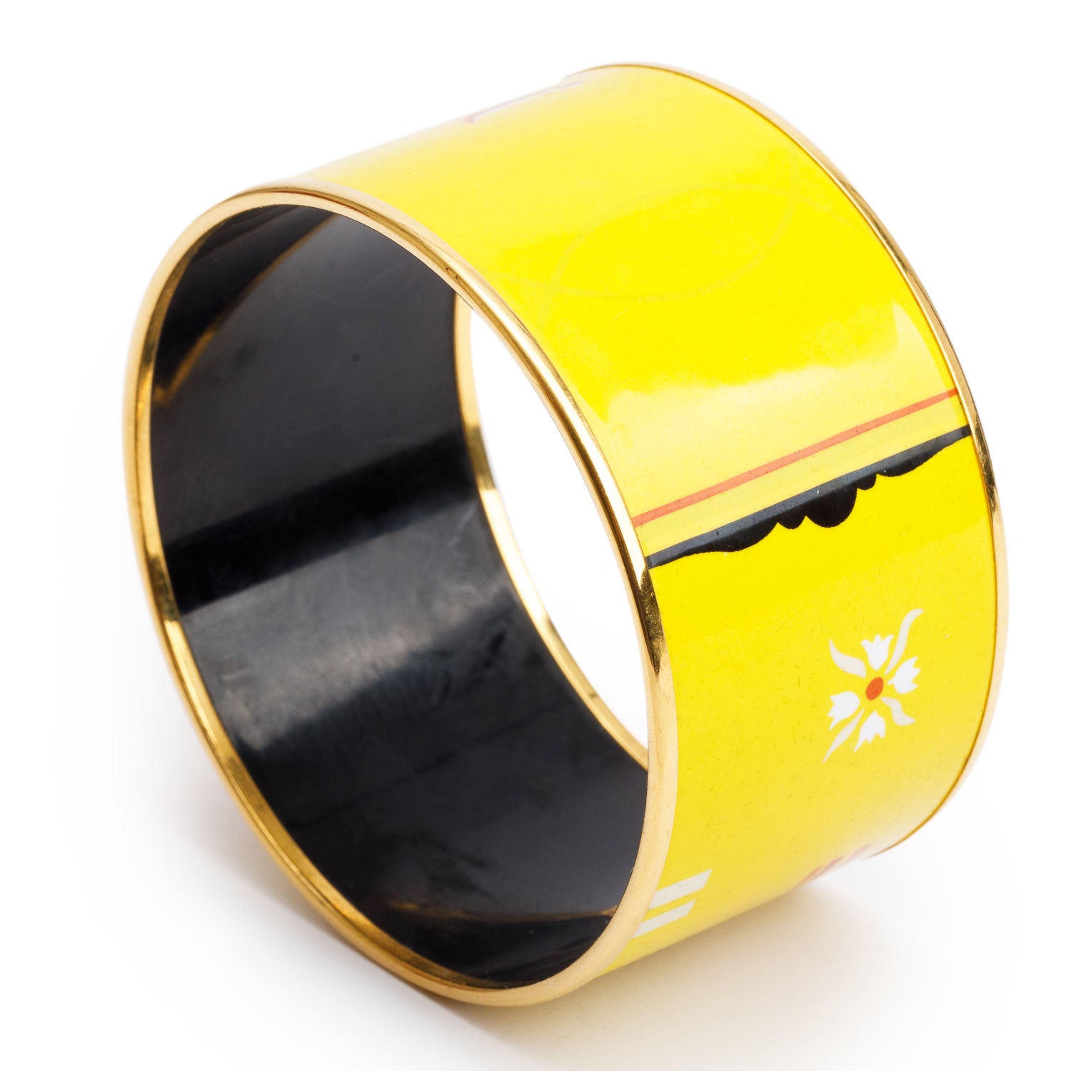 Hermes Gold-Plated Yellow Enamel Extra Wide Bangle w/ Box