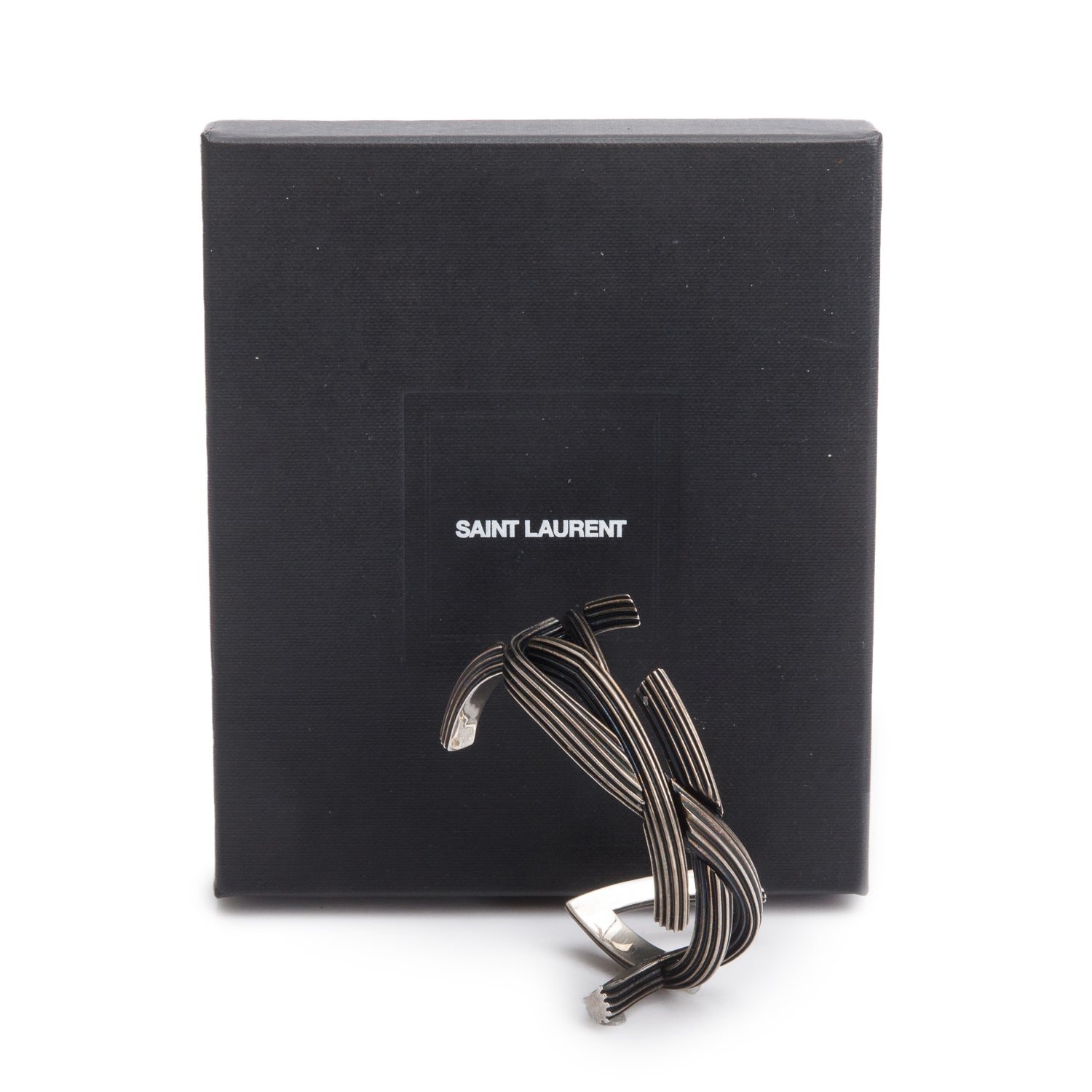 Saint Laurent 2025 Antiqued Silver Tone Metal Opyum Twist Cuff Bracelet w/ Box & Receipt