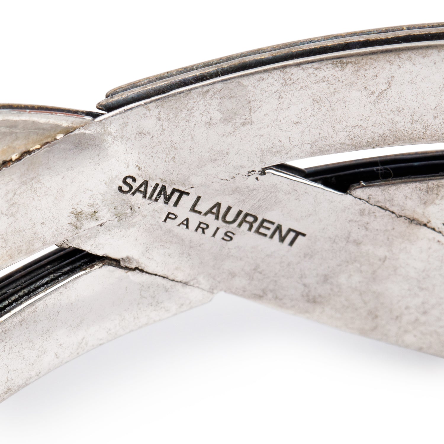 Saint Laurent 2025 Antiqued Silver Tone Metal Opyum Twist Cuff Bracelet w/ Box & Receipt