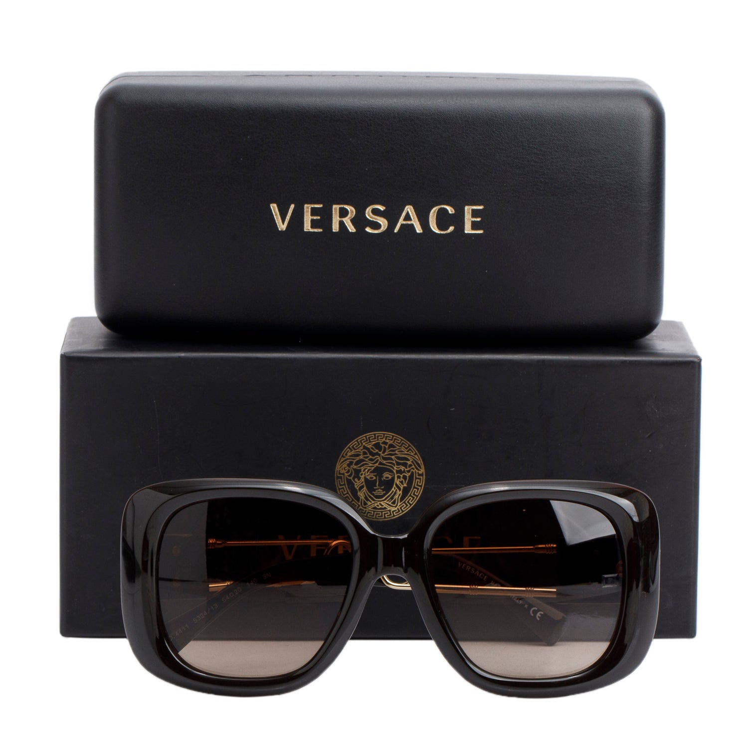 Versace 4411 Brown Havana Acetate Medusa Square Sunglasses w/ Box & Case