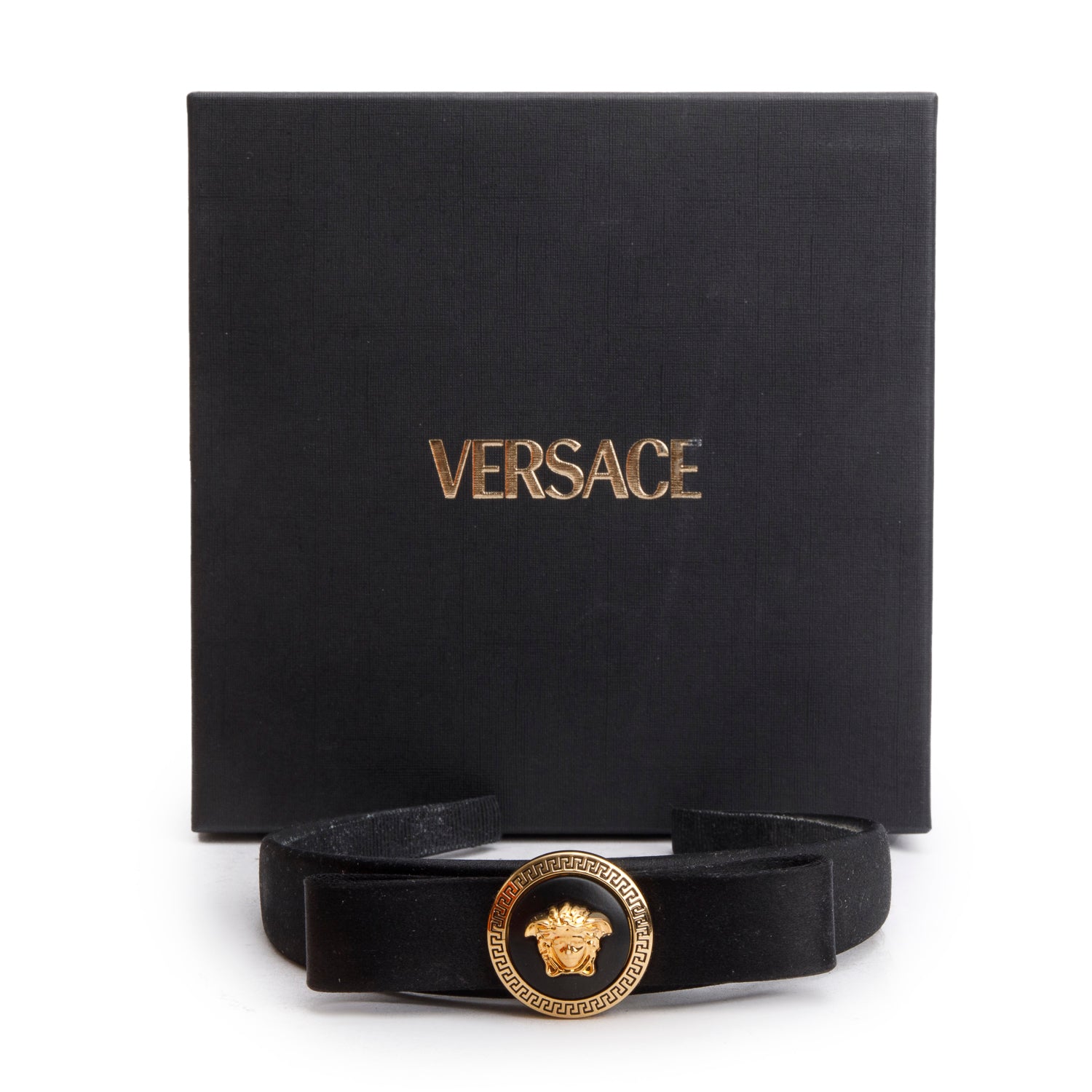 Versace Black Satin Gianni Ribbon Headband w/ Box