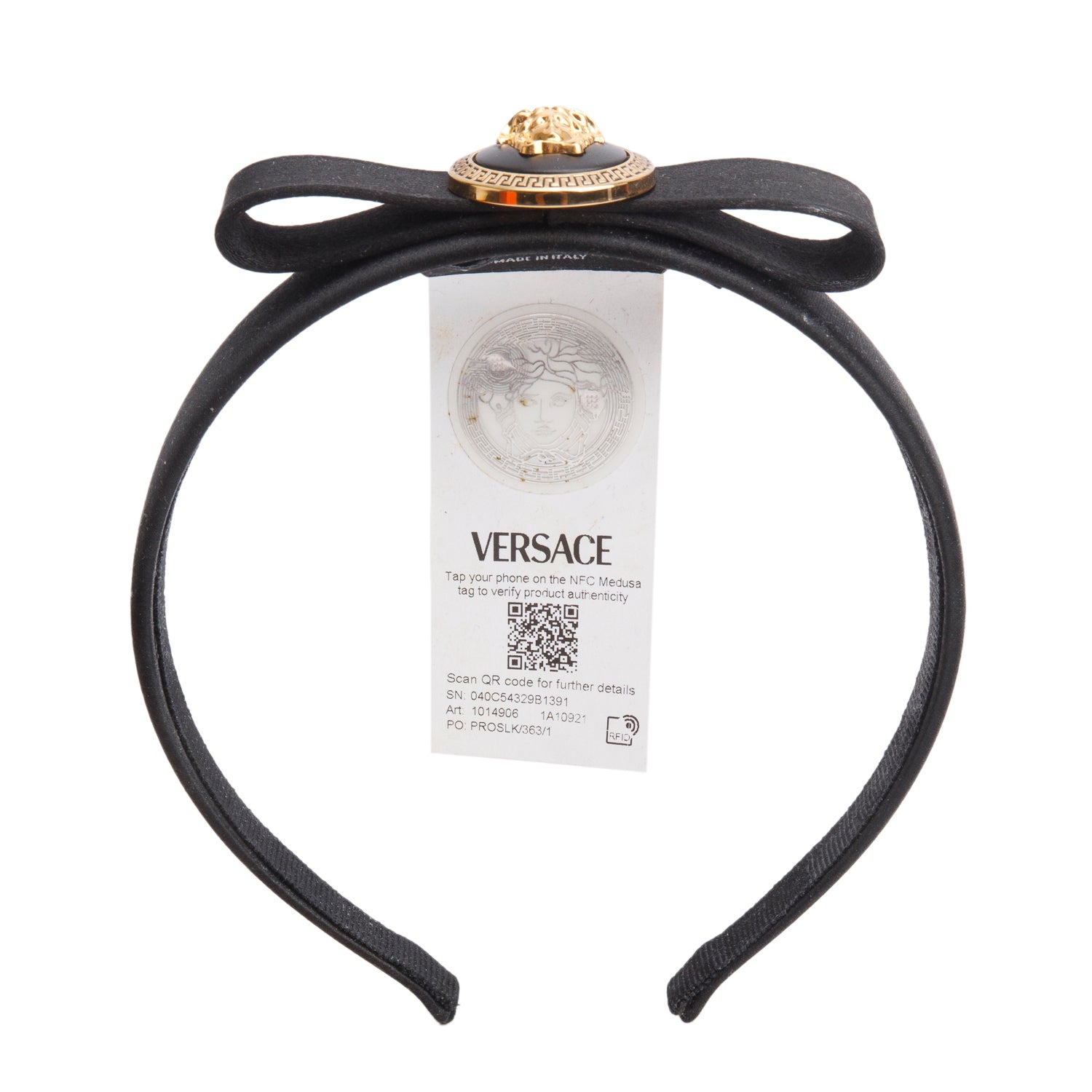 Versace Black Satin Gianni Ribbon Headband w/ Box