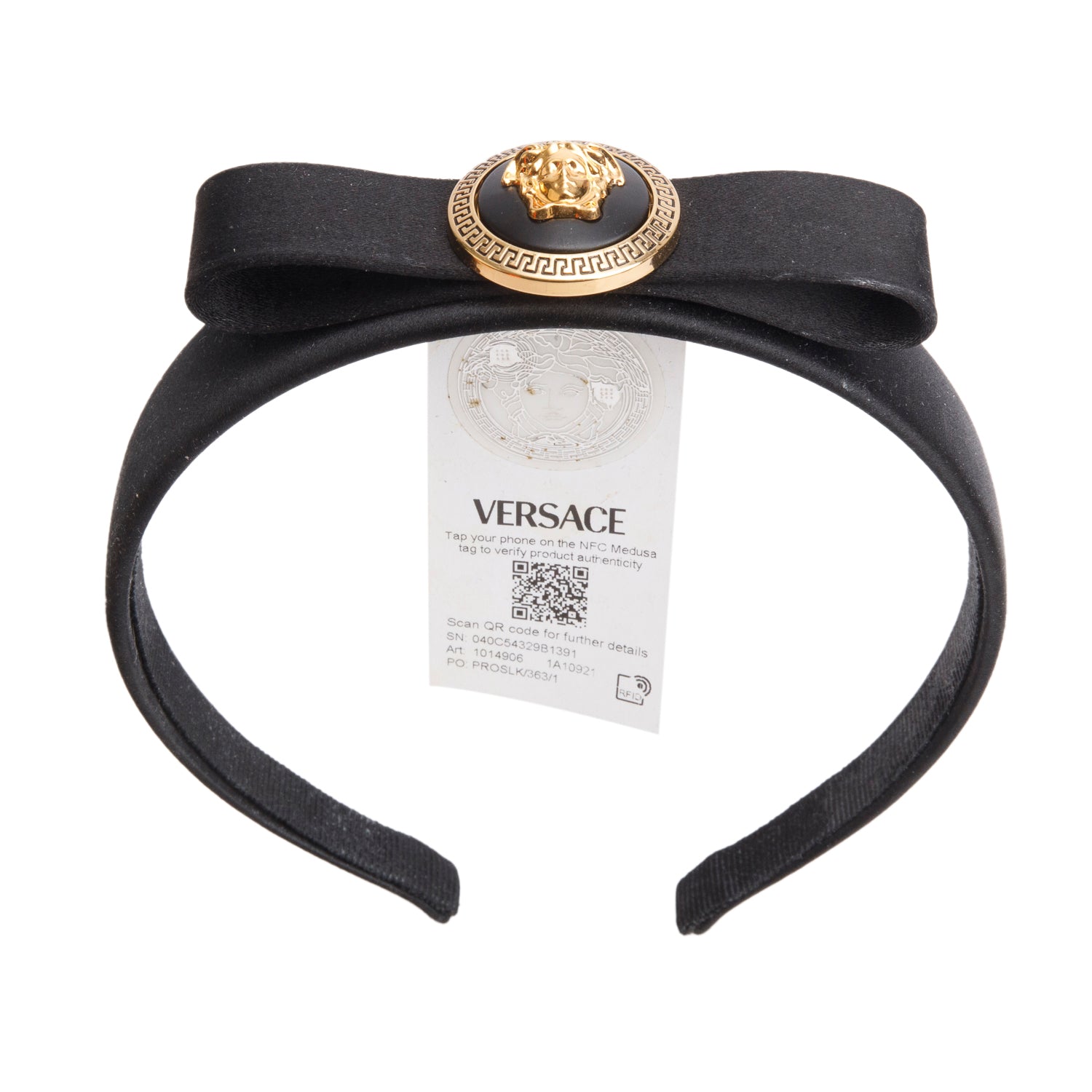 Versace Black Satin Gianni Ribbon Headband w/ Box
