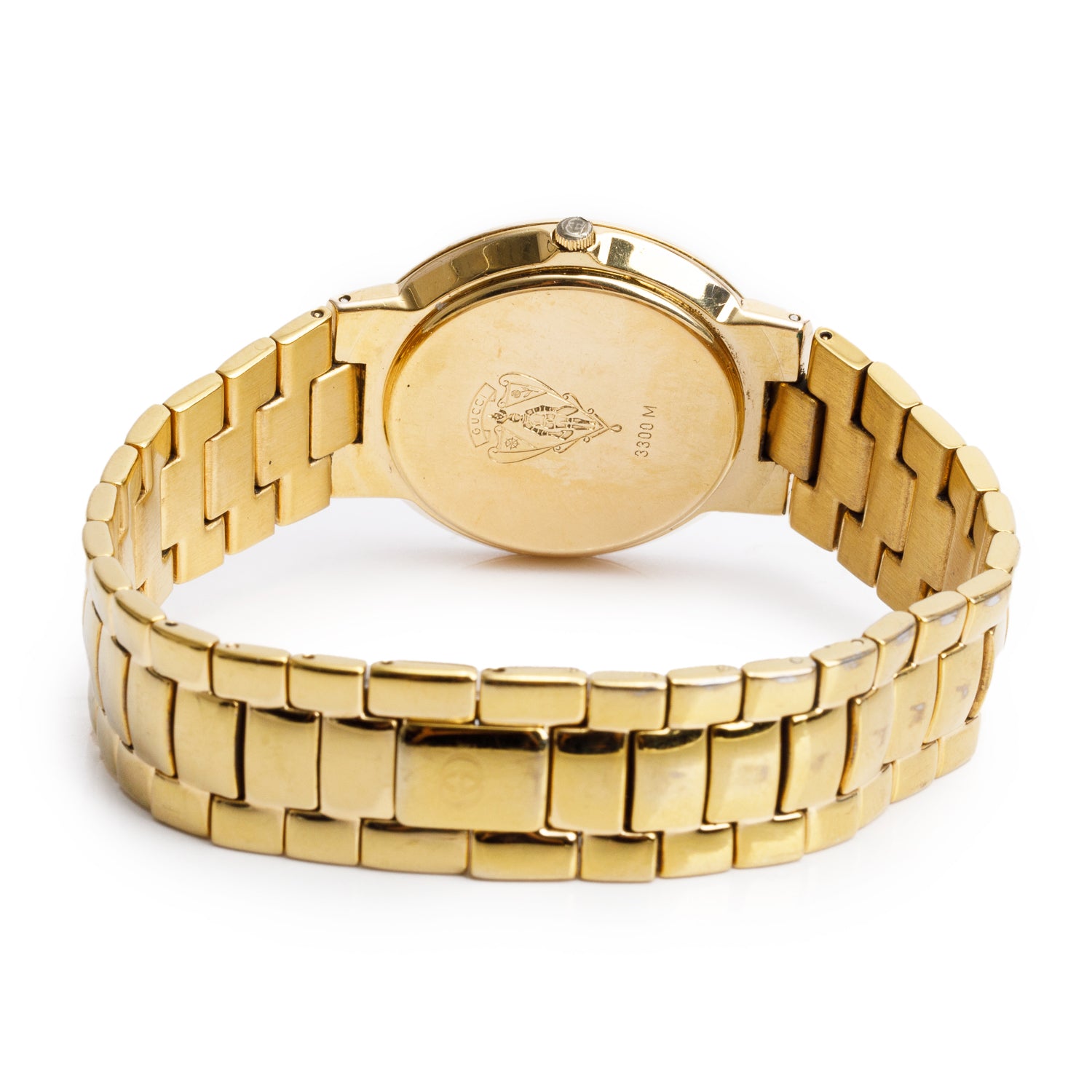 Gucci Gold Plated Stainless Steel 3300 Series 33 MM Watch Black Dial