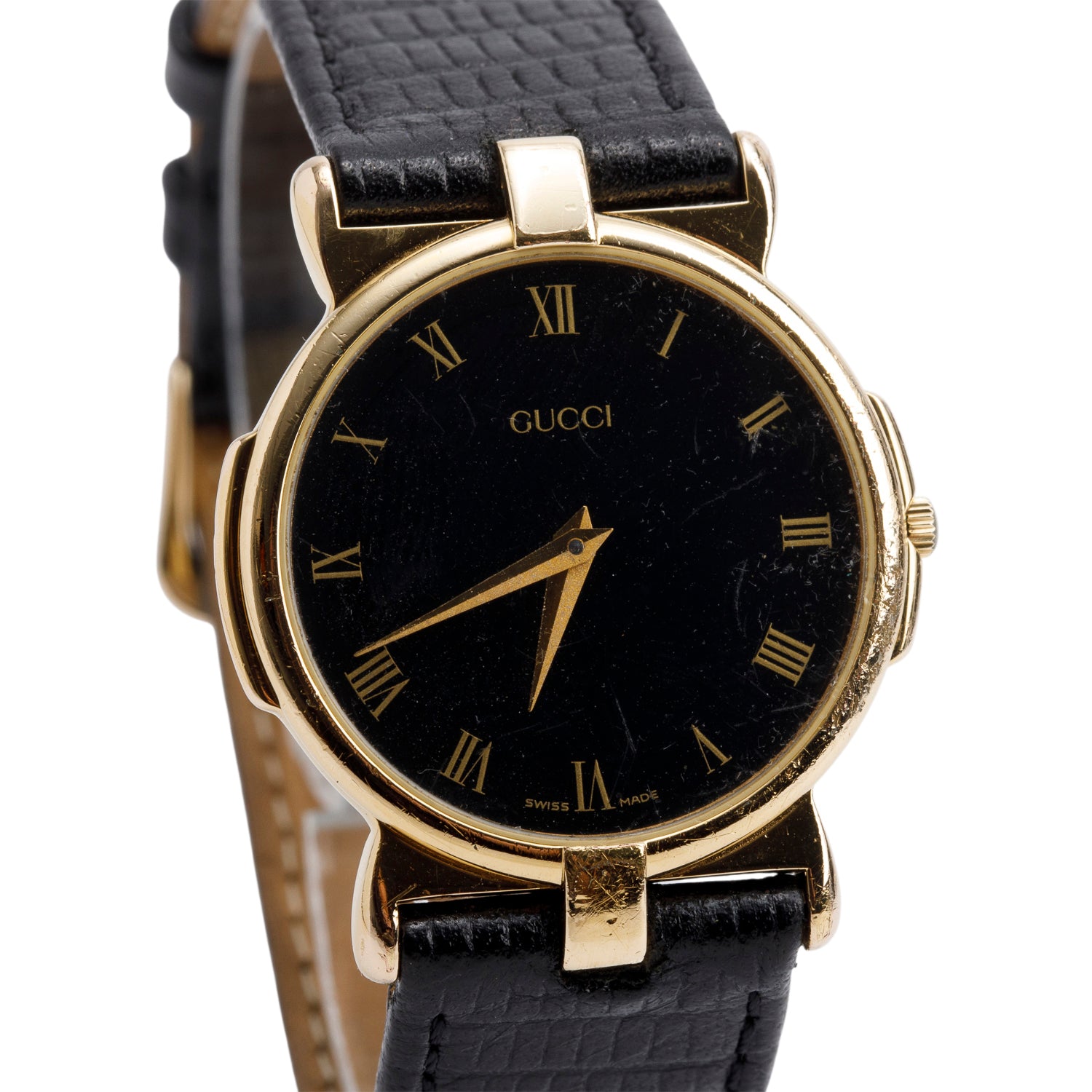 Gucci Yellow Gold Plated Stainless 3400 Series 31 MM Watch Black Dial