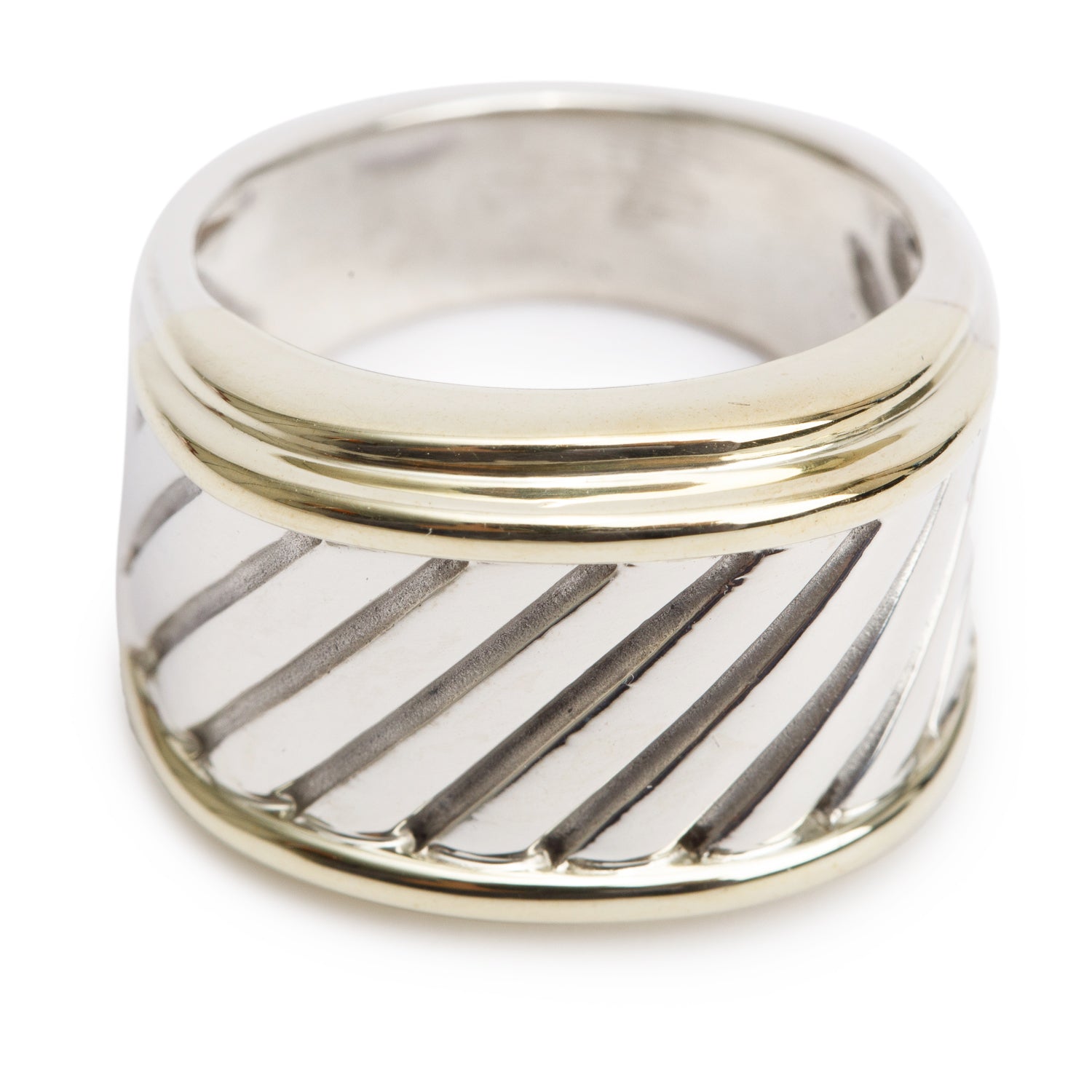 David Yurman Sterling Silver & 14k Yellow Gold Cable Classic Cigar Ring, Size 6