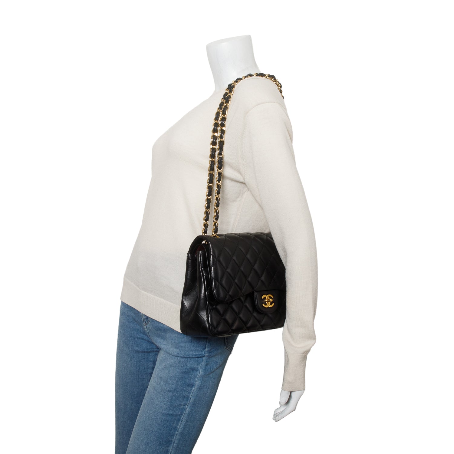 Chanel Black Lambskin Quilted Classic Jumbo Double Flap w/ Box, Authenticity Card & Receipt