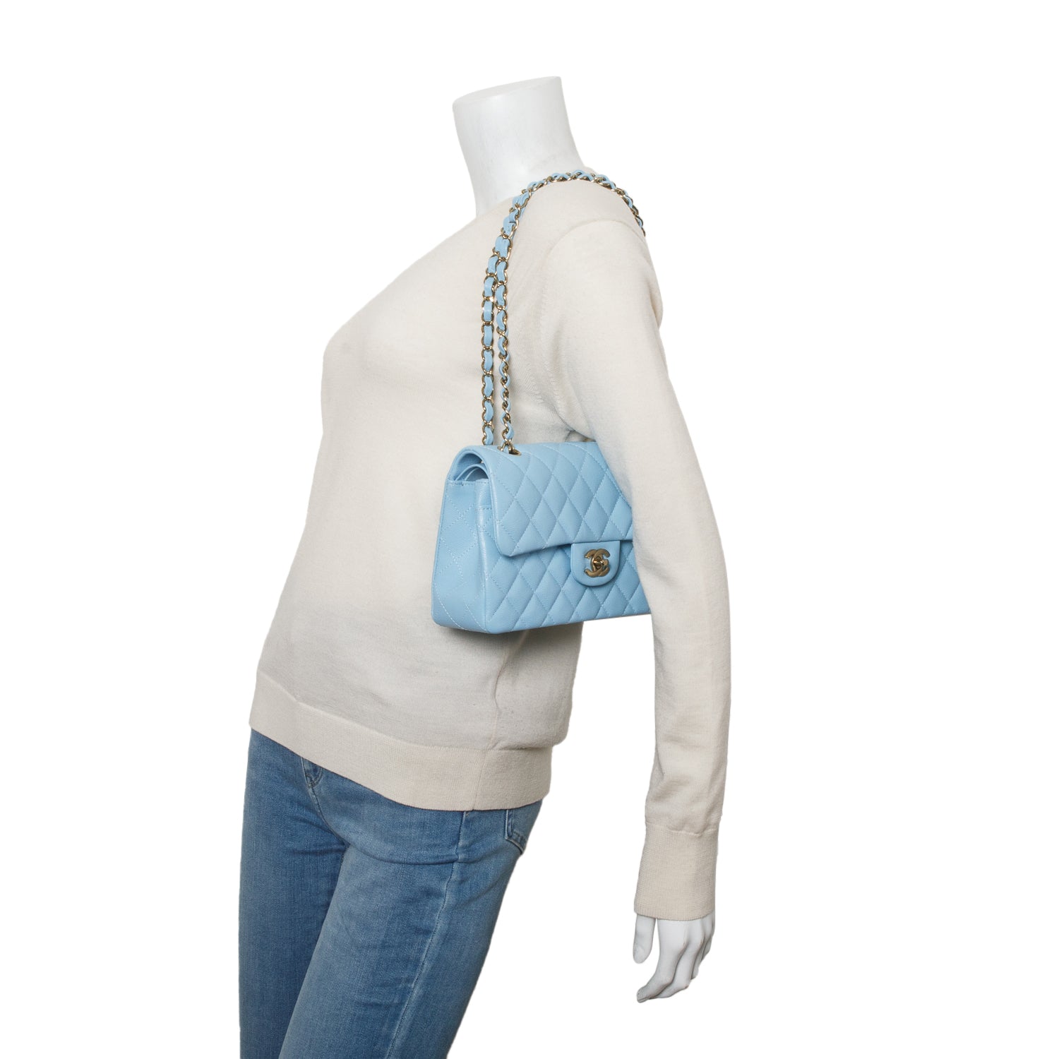 Chanel Blue Caviar Quilted Leather Small Double Flap Bag w/ Box