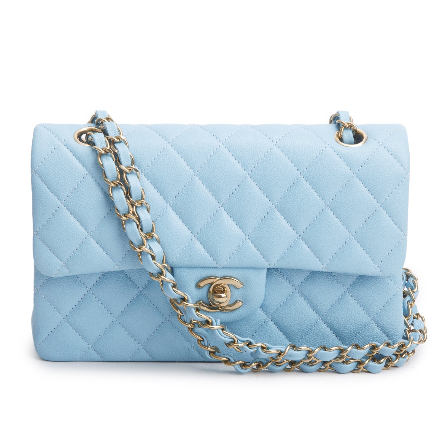 Chanel Blue Caviar Quilted Leather Small Double Flap Bag w/ Box