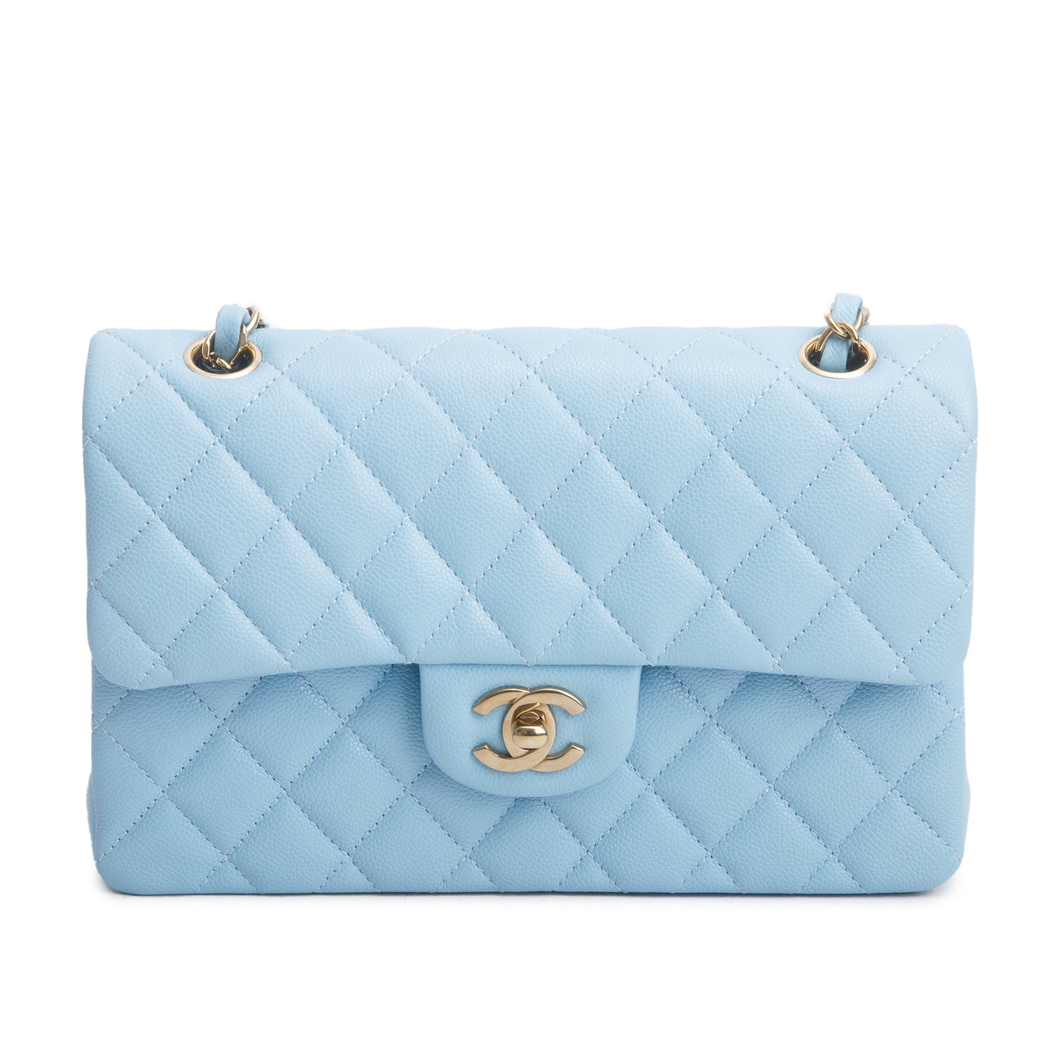Chanel Blue Caviar Quilted Leather Small Double Flap Bag w/ Box