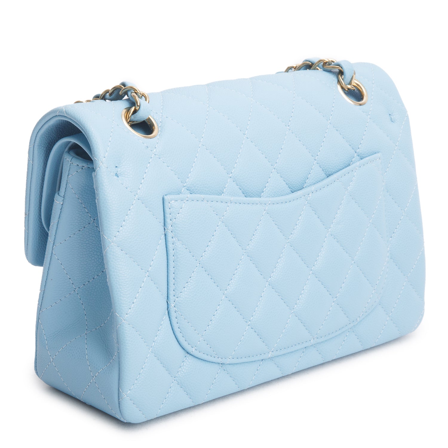 Chanel Blue Caviar Quilted Leather Small Double Flap Bag w/ Box