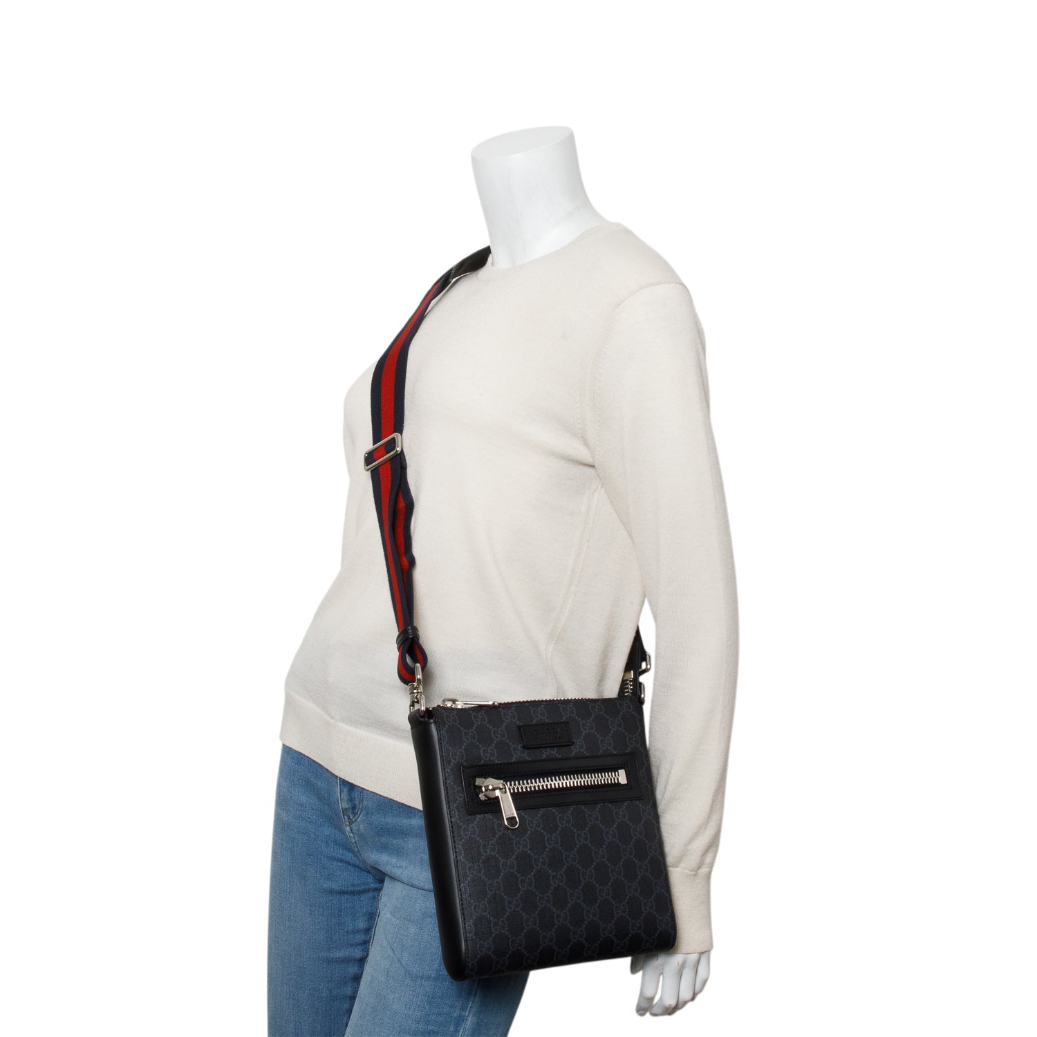 Gucci Black GG Supreme Canvas Calfskin Messenger Bag w/ Box