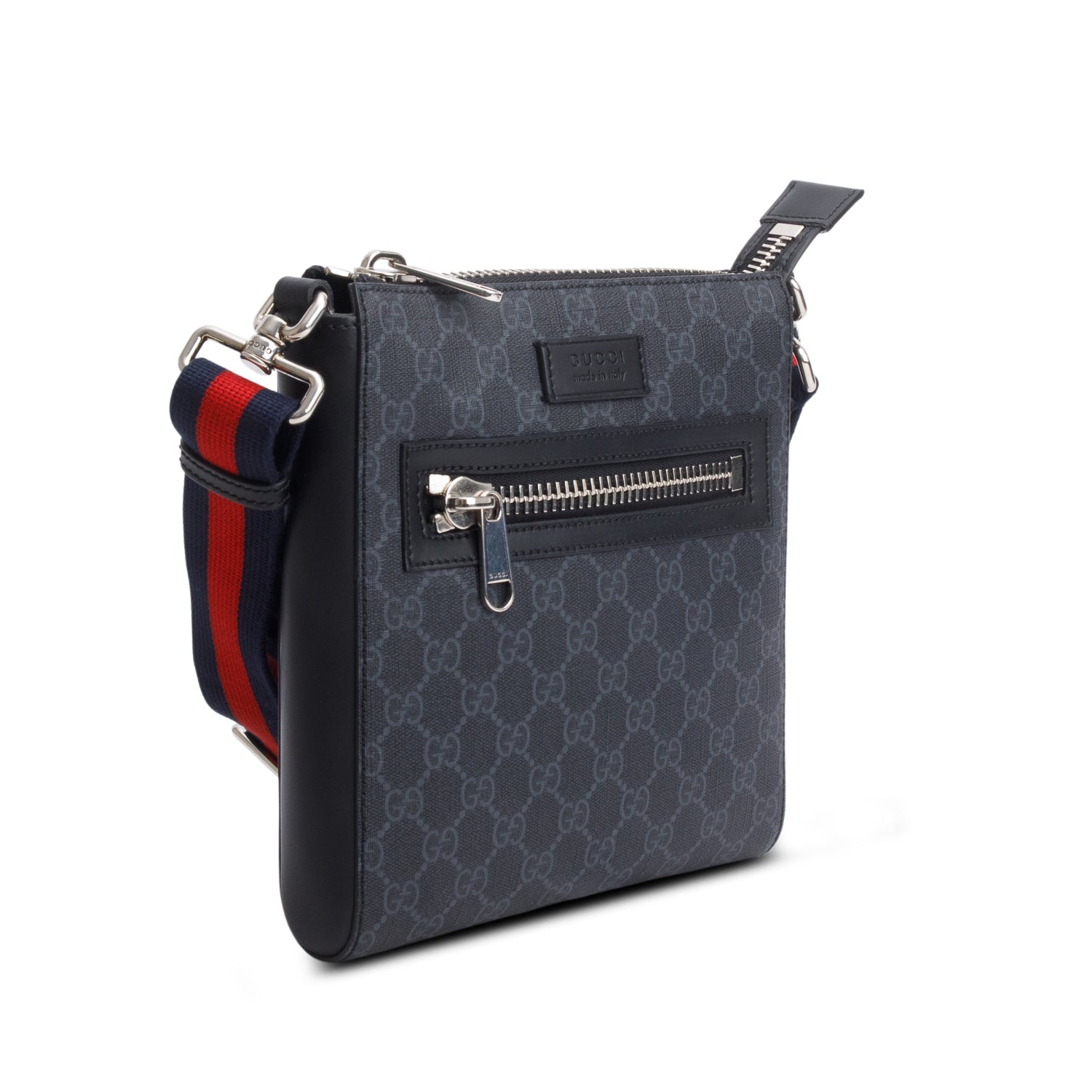 Gucci Black GG Supreme Canvas Calfskin Messenger Bag w/ Box