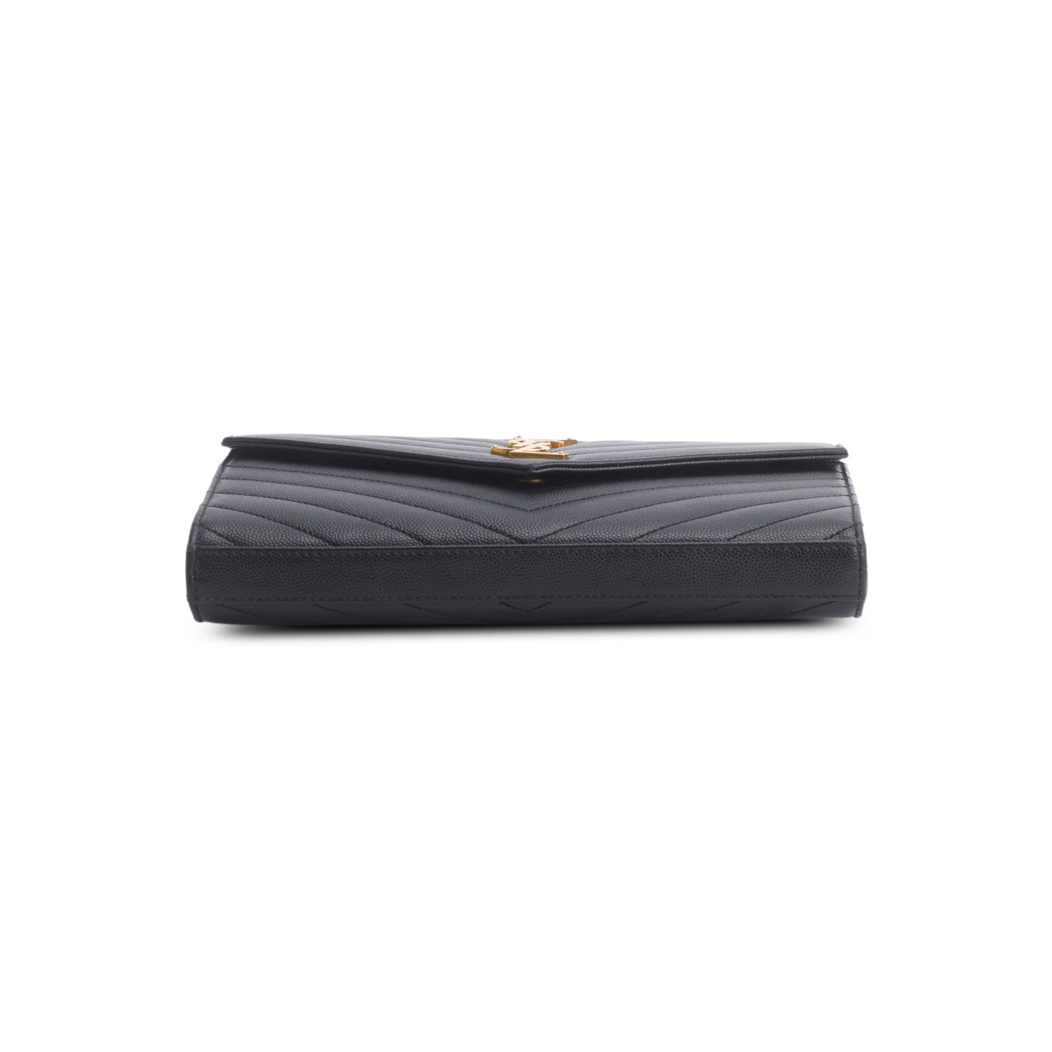 Saint Laurent 2022 Black Grain De Poudre Cassandre Envelope Chain Wallet