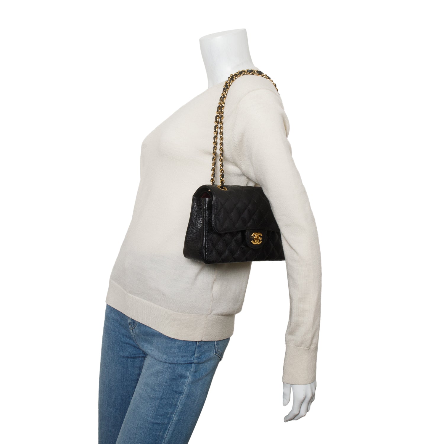 Chanel Black Quilted Caviar Leather Classic Small Double Flap Bag w/ Box & Authenticity Card