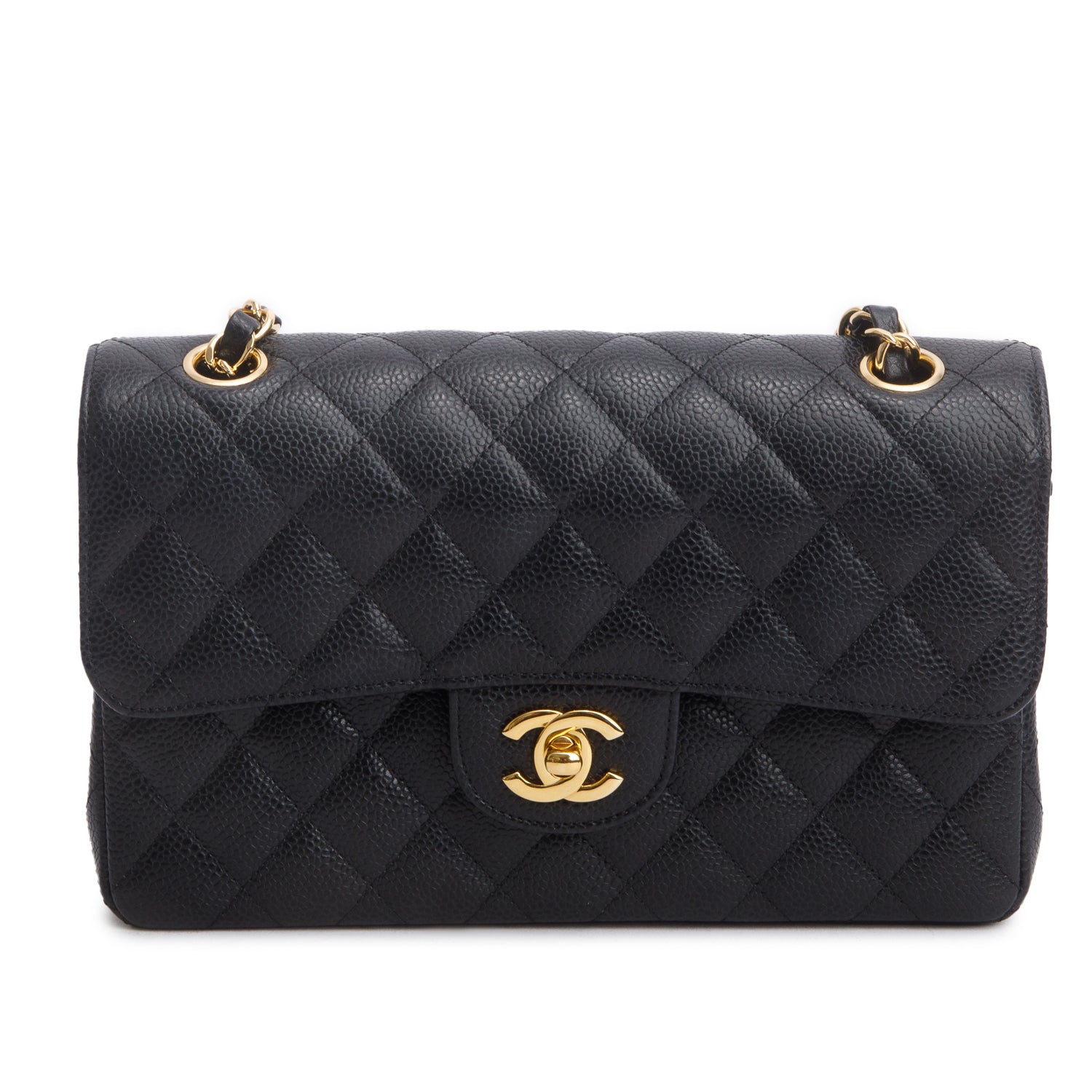 Chanel Black Quilted Caviar Leather Classic Small Double Flap Bag w/ Box & Authenticity Card