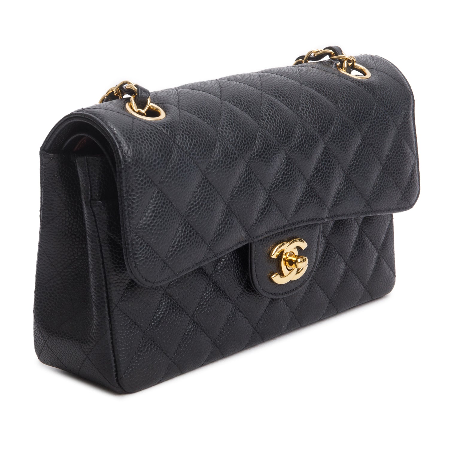 Chanel Black Quilted Caviar Leather Classic Small Double Flap Bag w/ Box & Authenticity Card