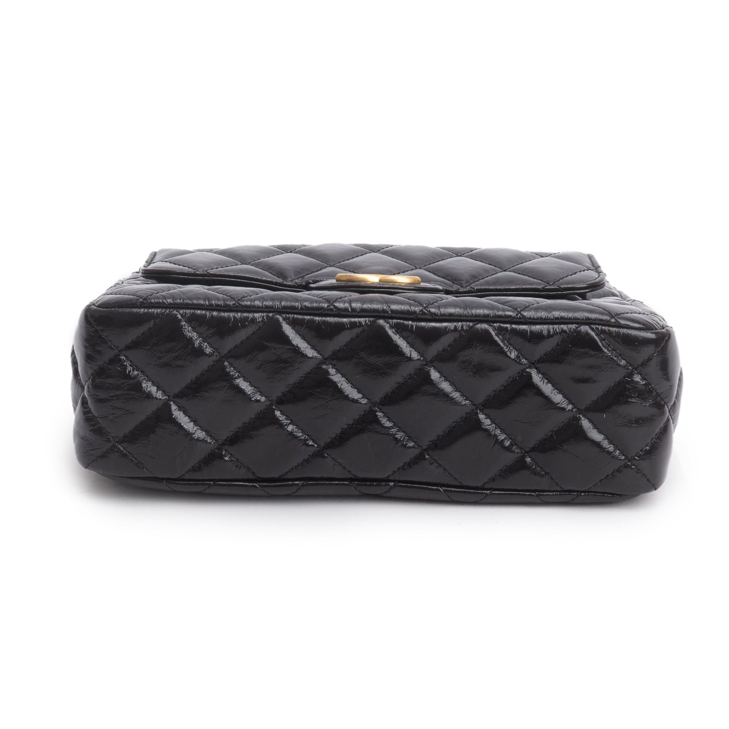 Chanel Black Shiny Crumpled Calfskin Quilted Wavy CC Hobo w/ Box