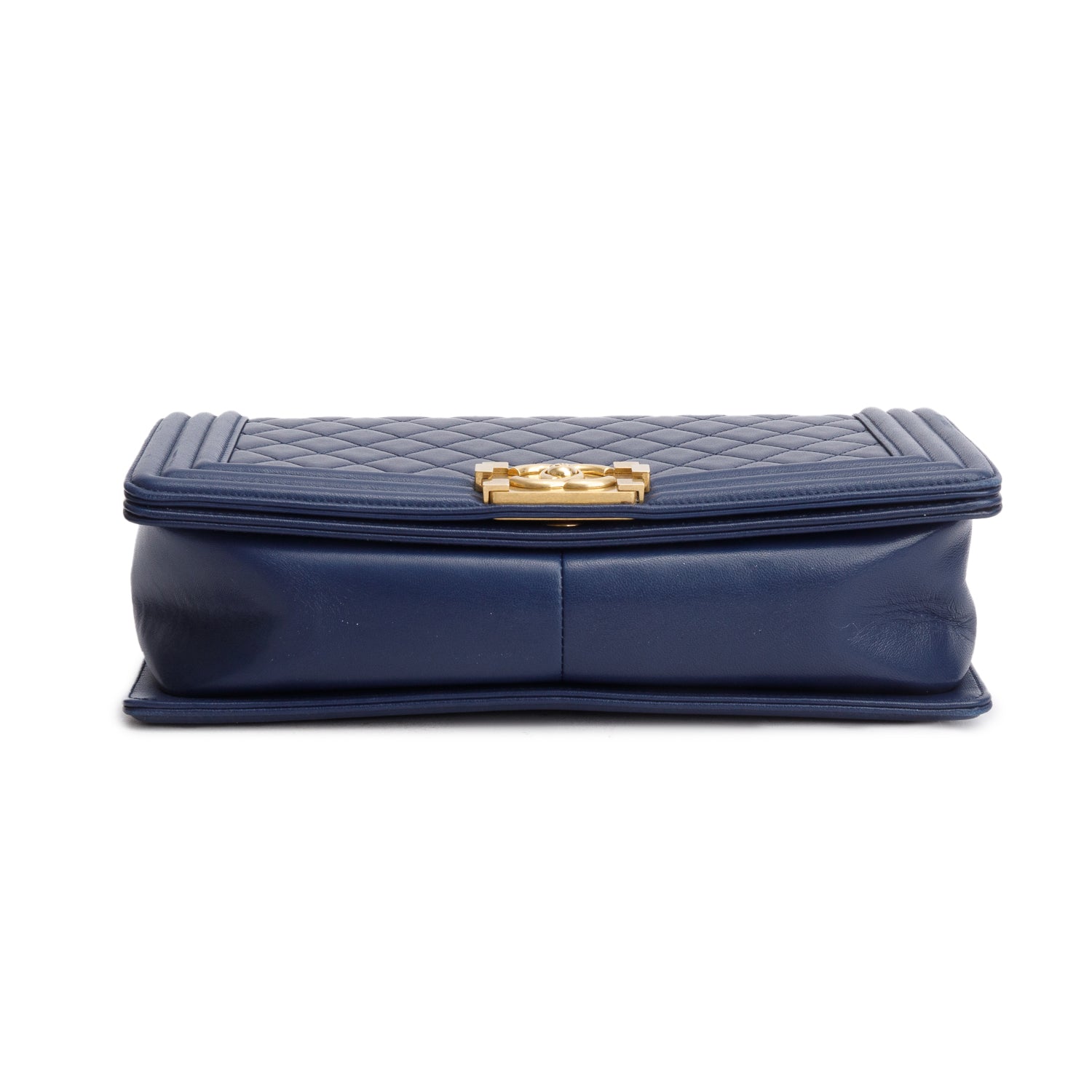 Chanel Blue Calfskin Quilted Leather Large Boy Bag w/ Authenticity Card