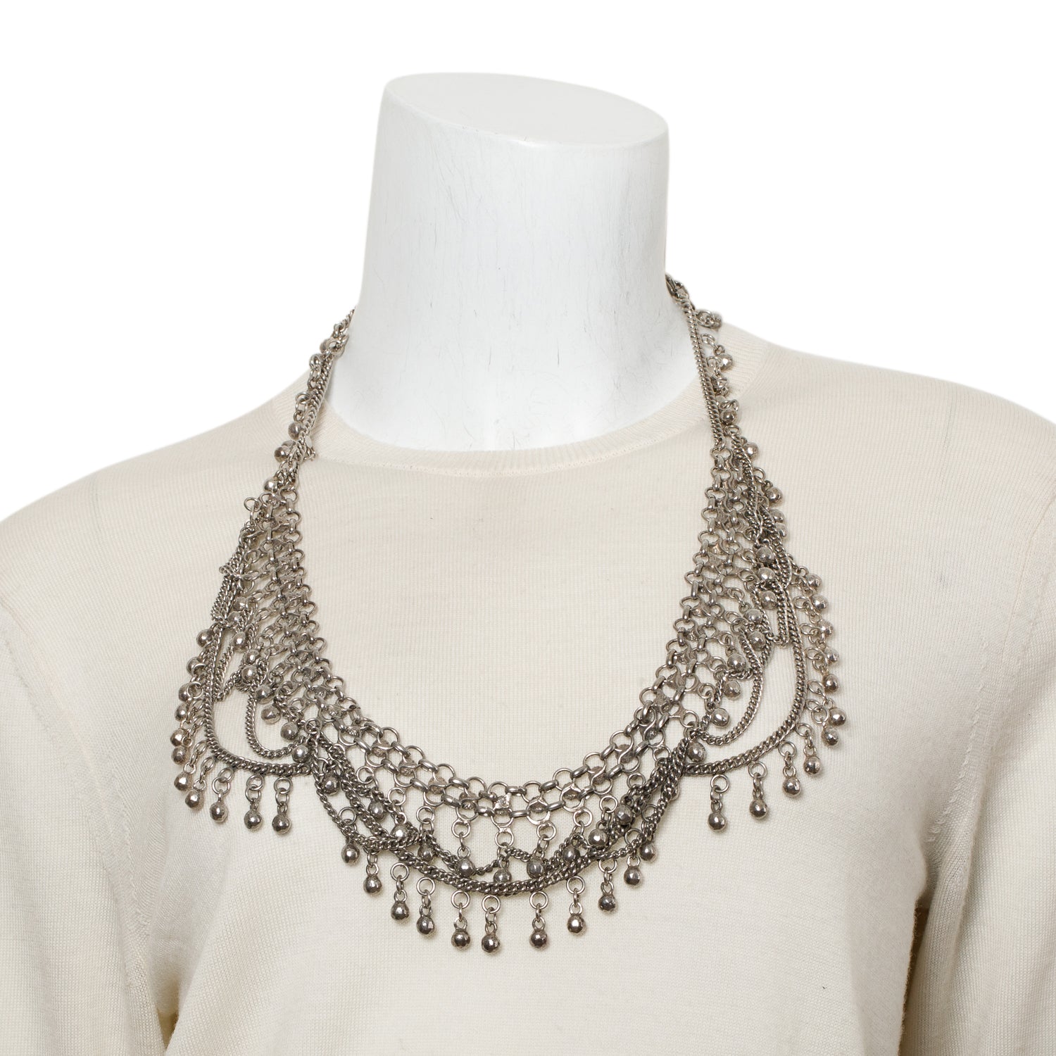 Saint Laurent Antiqued Silver-Tone Metal Marakkech Ball Bib Necklace