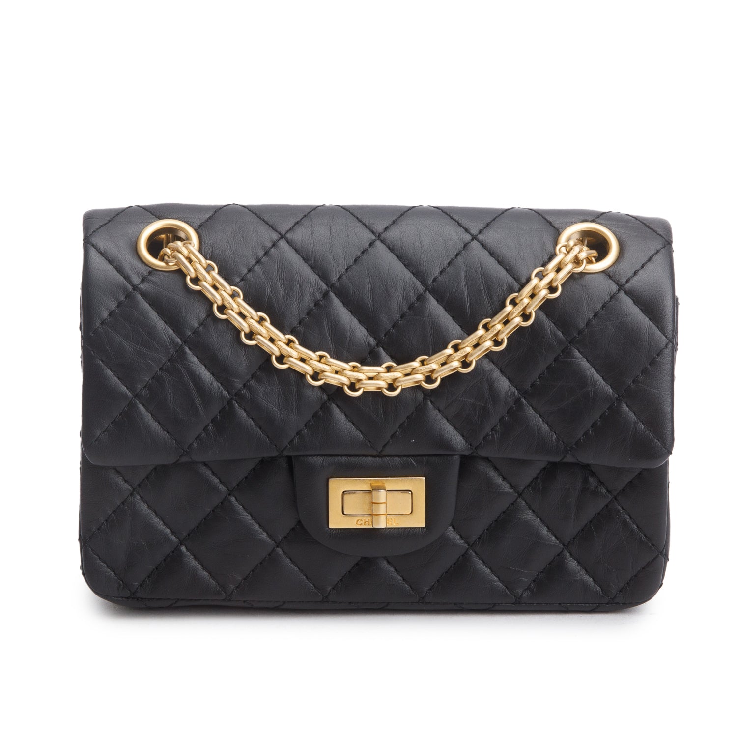 Chanel Black Quilted Aged Calfskin Leather Mini 2.55 Reissue Flap Bag