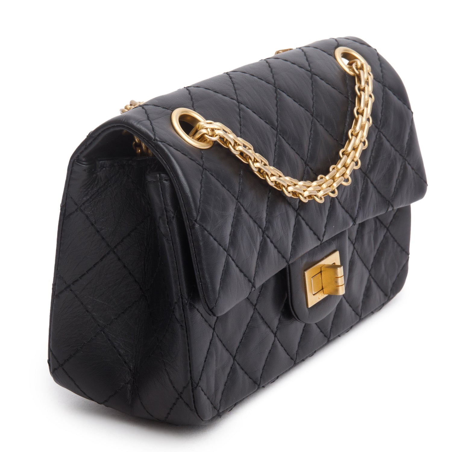 Chanel Black Quilted Aged Calfskin Leather Mini 2.55 Reissue Flap Bag
