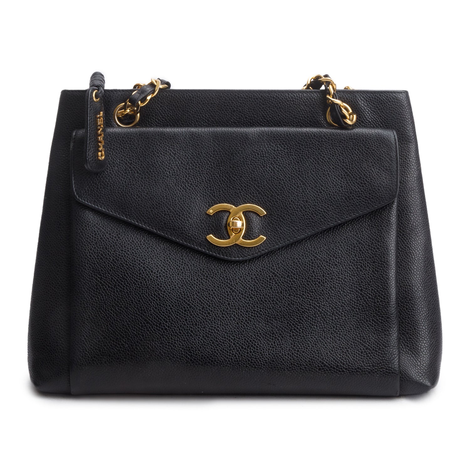 Chanel Vintage Black Caviar CC Shoulder Bag w/ Authenticity Card