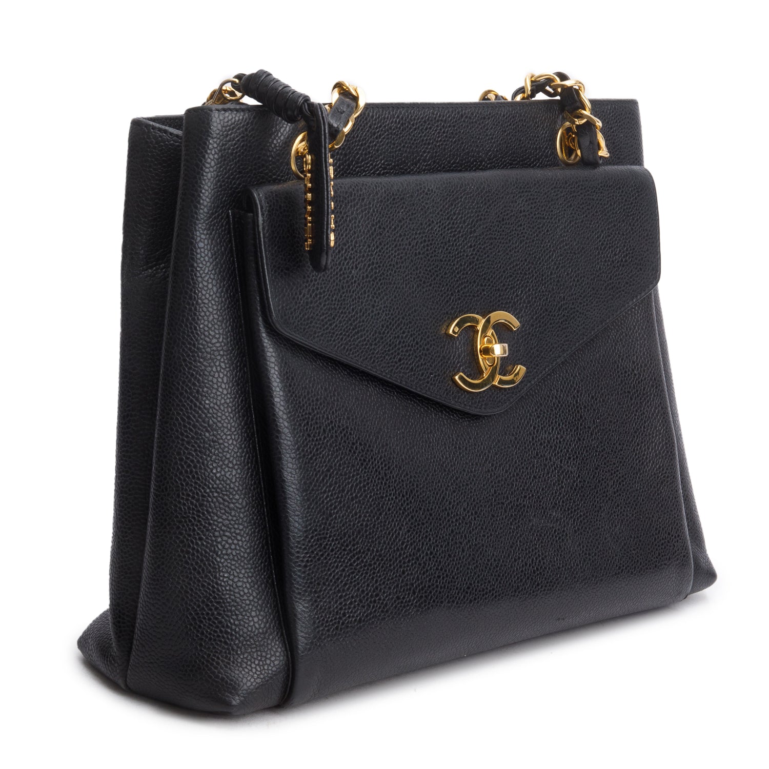 Chanel Vintage Black Caviar CC Shoulder Bag w/ Authenticity Card