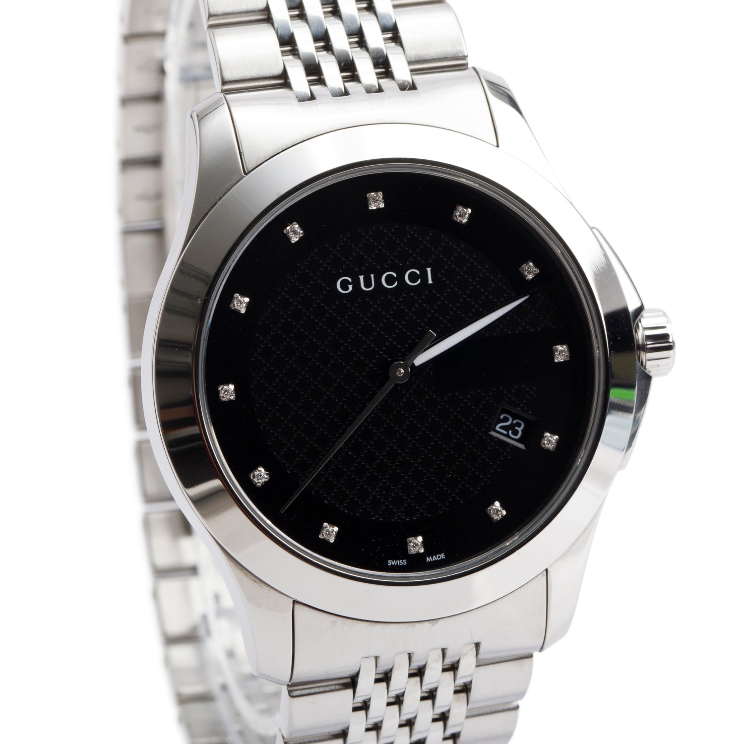 Gucci Stainless Steel G-Timeless 38 MM Quartz Watch Black Diamond Dial YA126405