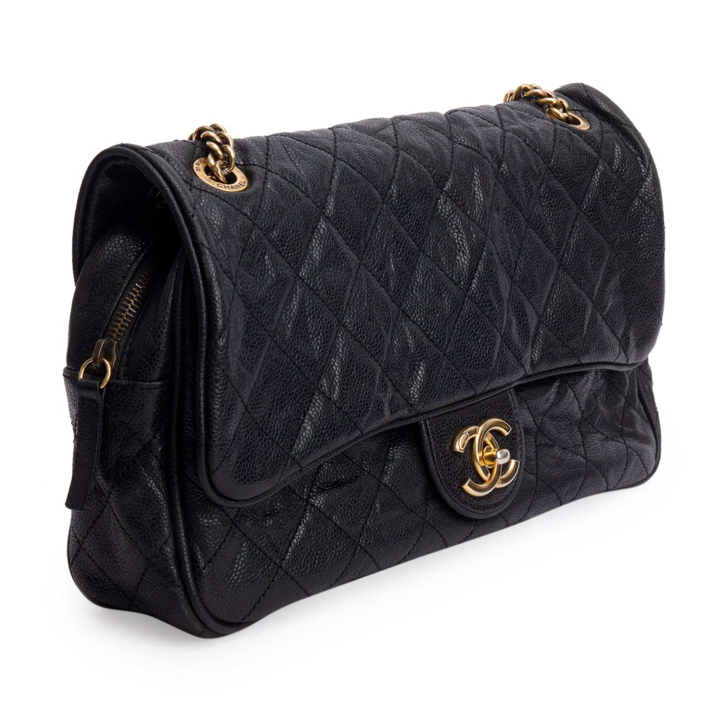 Chanel Black Crumpled Grained Calfskin Quilted Large Shiva Bag