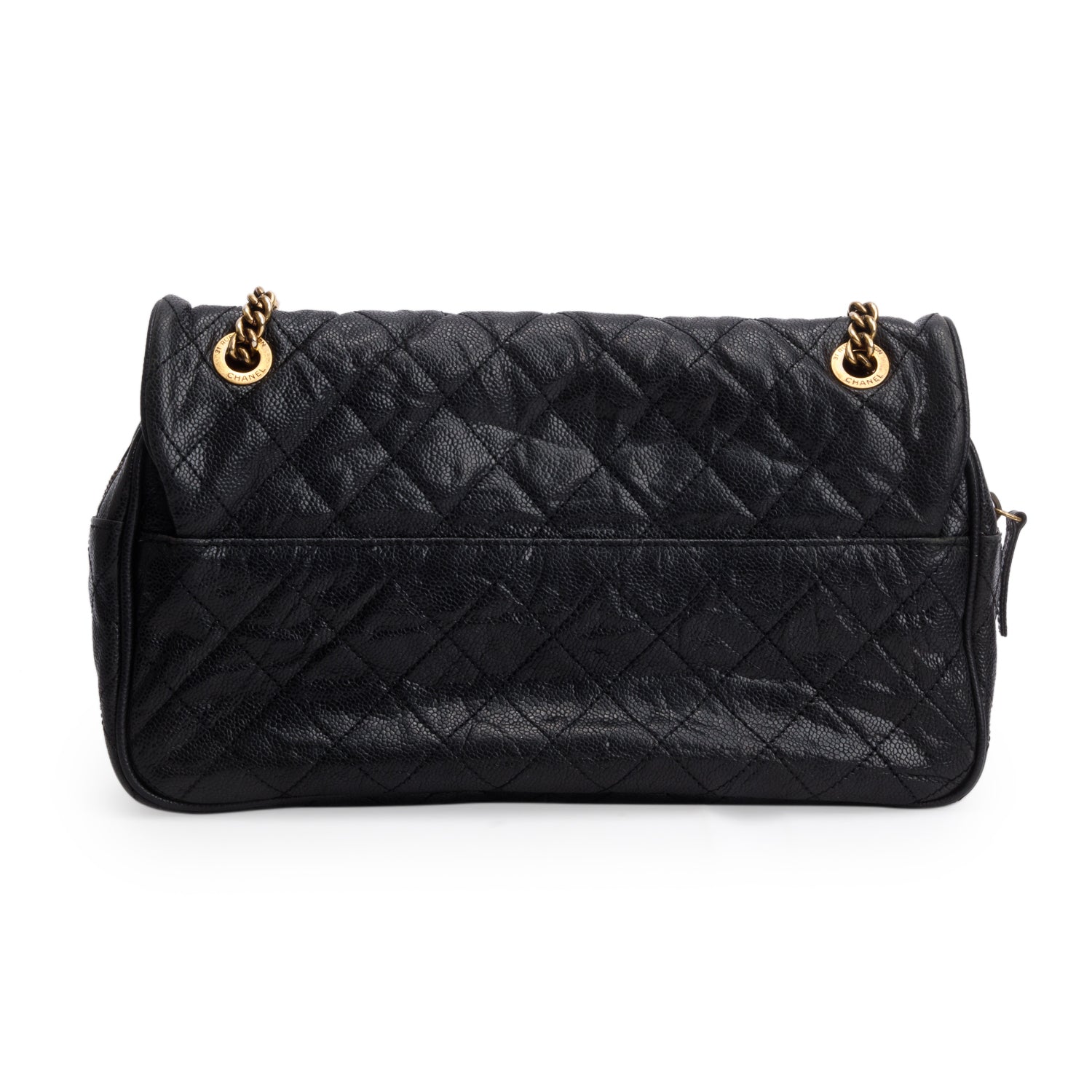 Chanel Black Crumpled Grained Calfskin Quilted Large Shiva Bag