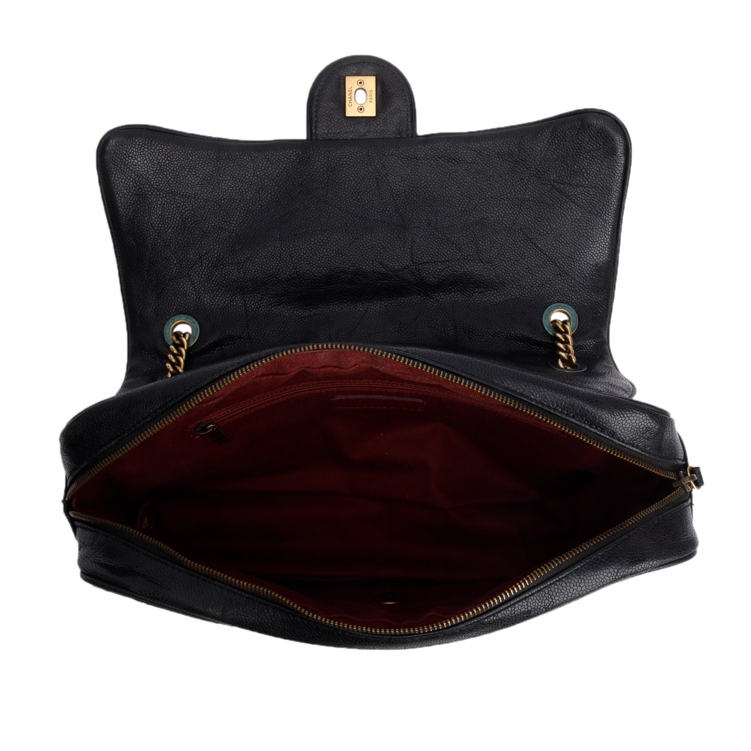 Chanel Black Crumpled Grained Calfskin Quilted Large Shiva Bag