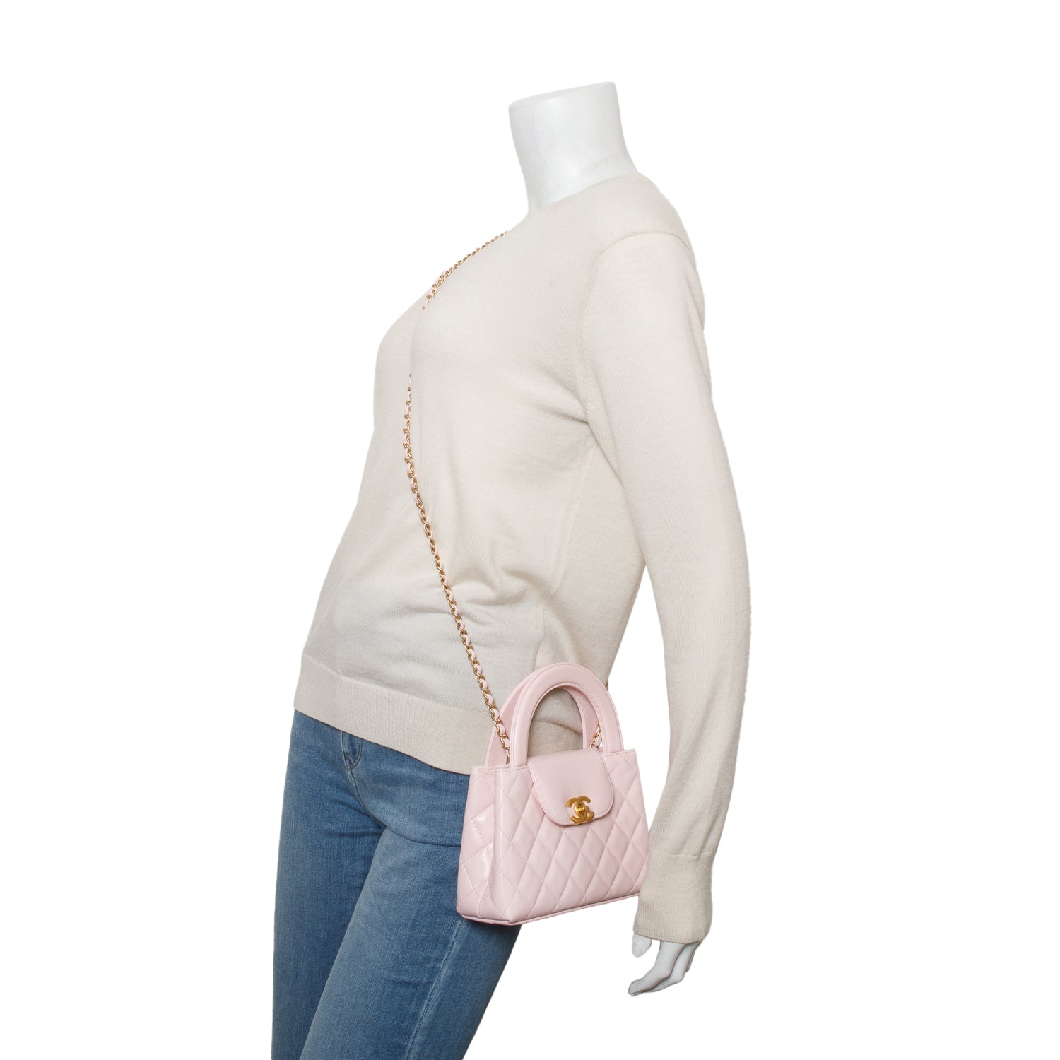 Chanel Pink Shiny Age Calfskin Quilted Nano Kelly Shopper