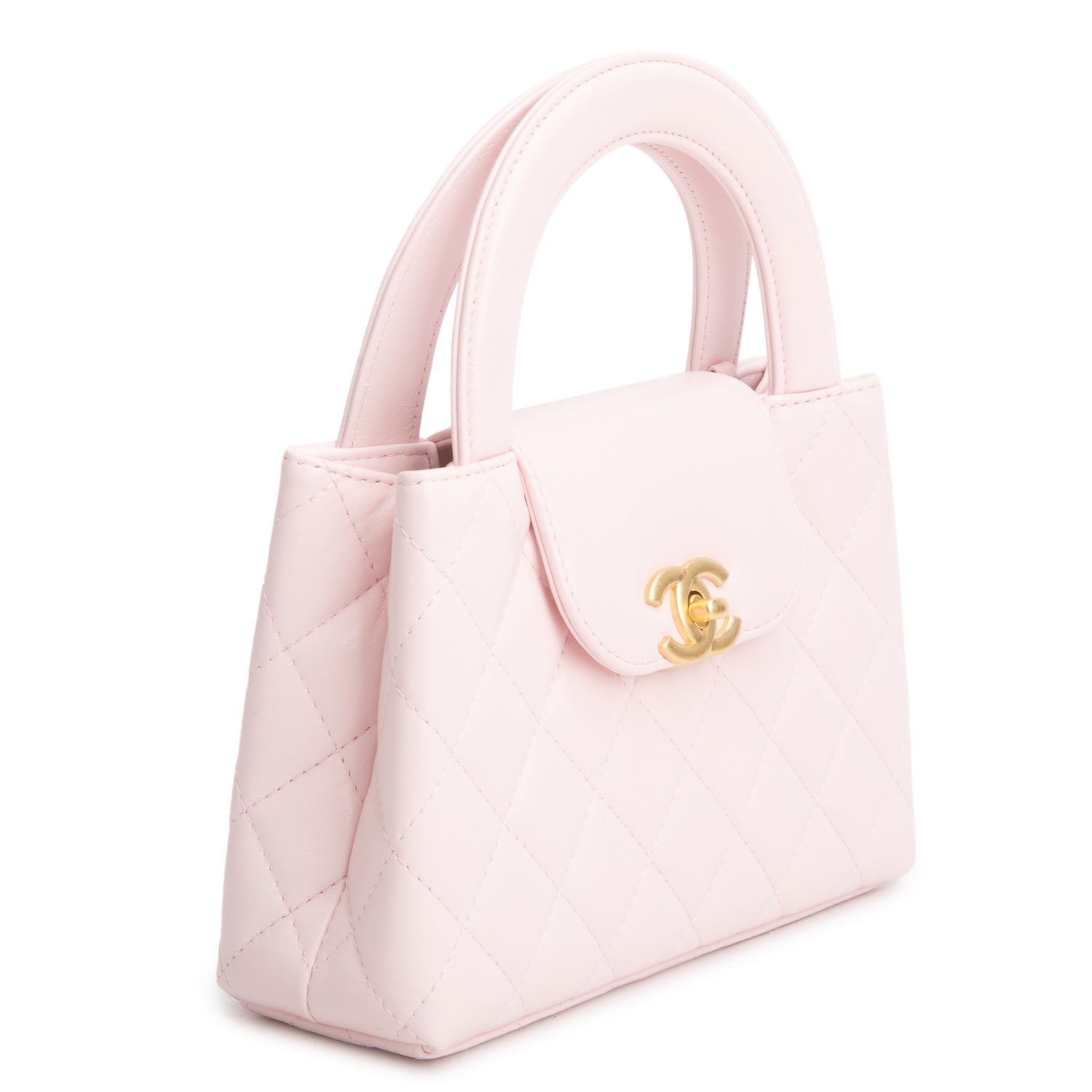 Chanel Pink Shiny Age Calfskin Quilted Nano Kelly Shopper