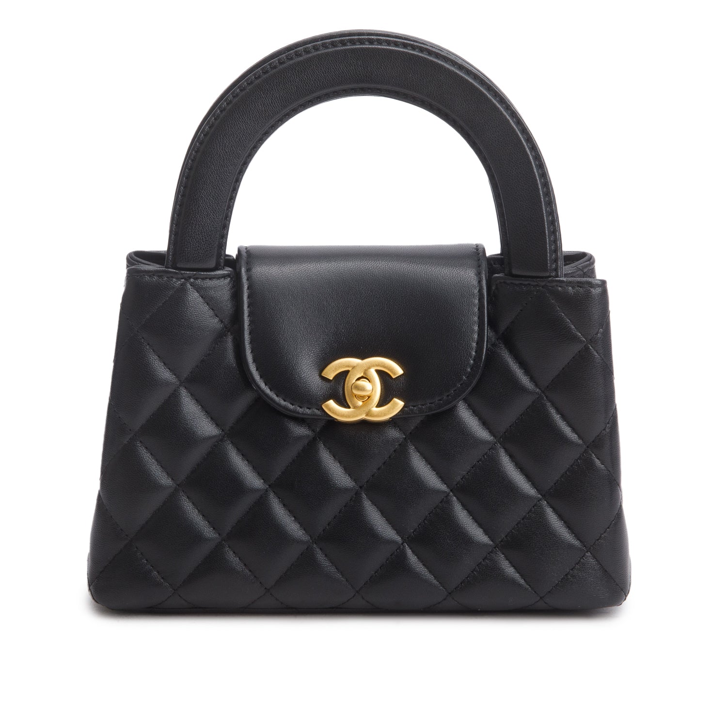 Chanel Black Shiny Age Calfskin Quilted Nano Kelly Shopper