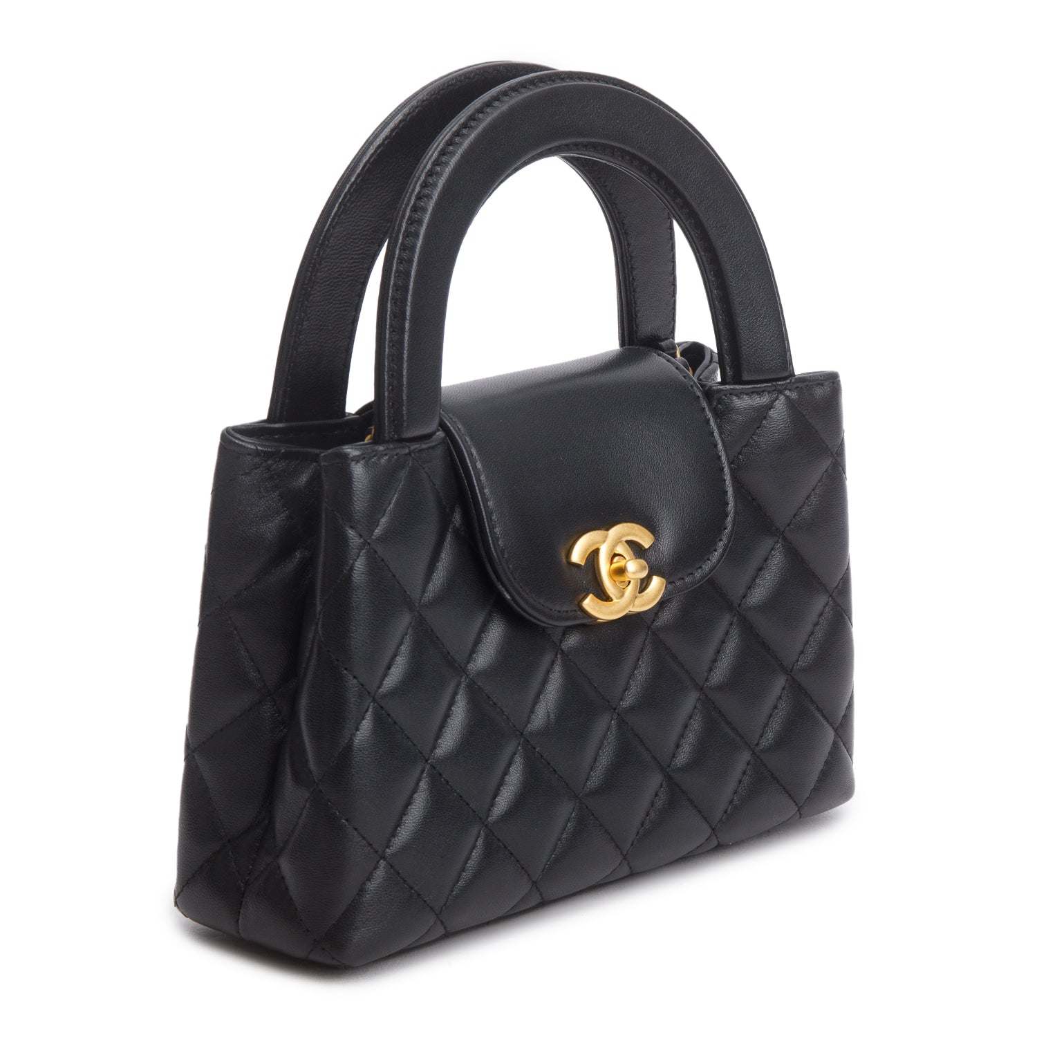 Chanel Black Shiny Age Calfskin Quilted Nano Kelly Shopper