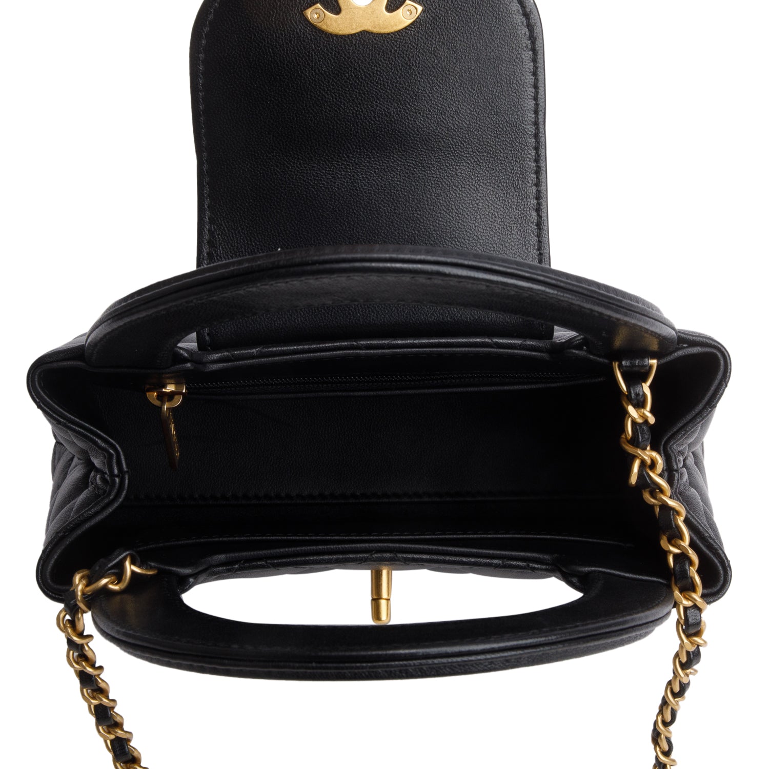 Chanel Black Shiny Age Calfskin Quilted Nano Kelly Shopper