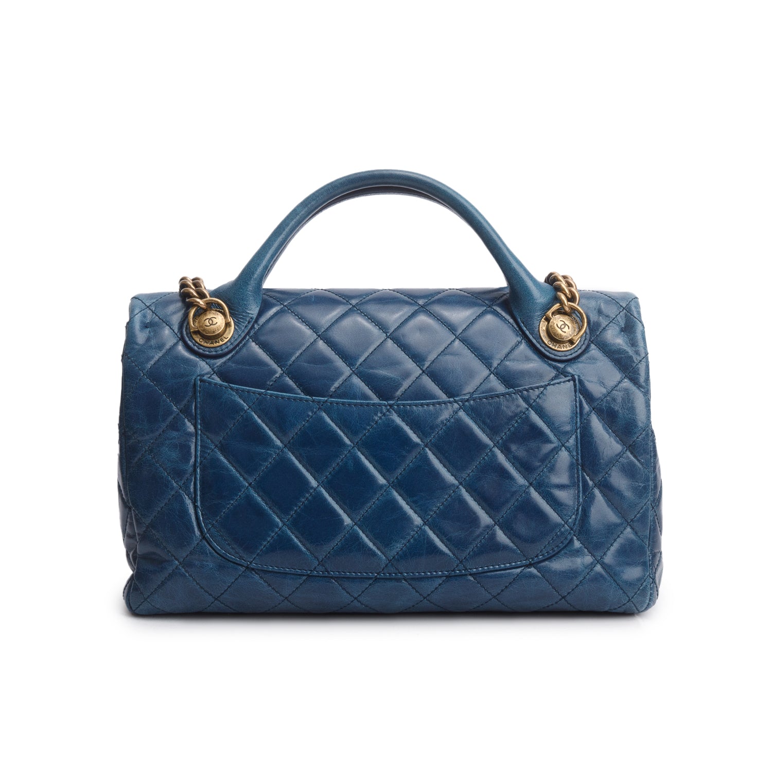 Chanel Blue Glazed Calfskin Castle Rock Medium Flap Bag w/ Authenticity Card