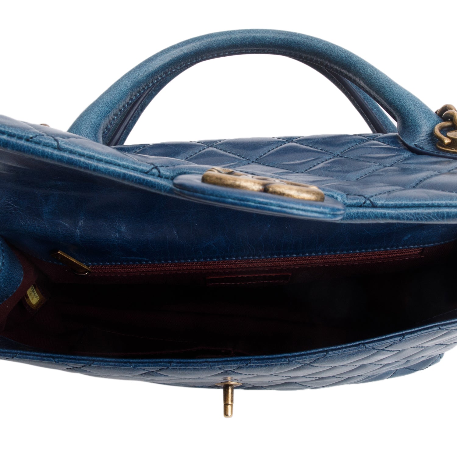 Chanel Blue Glazed Calfskin Castle Rock Medium Flap Bag w/ Authenticity Card