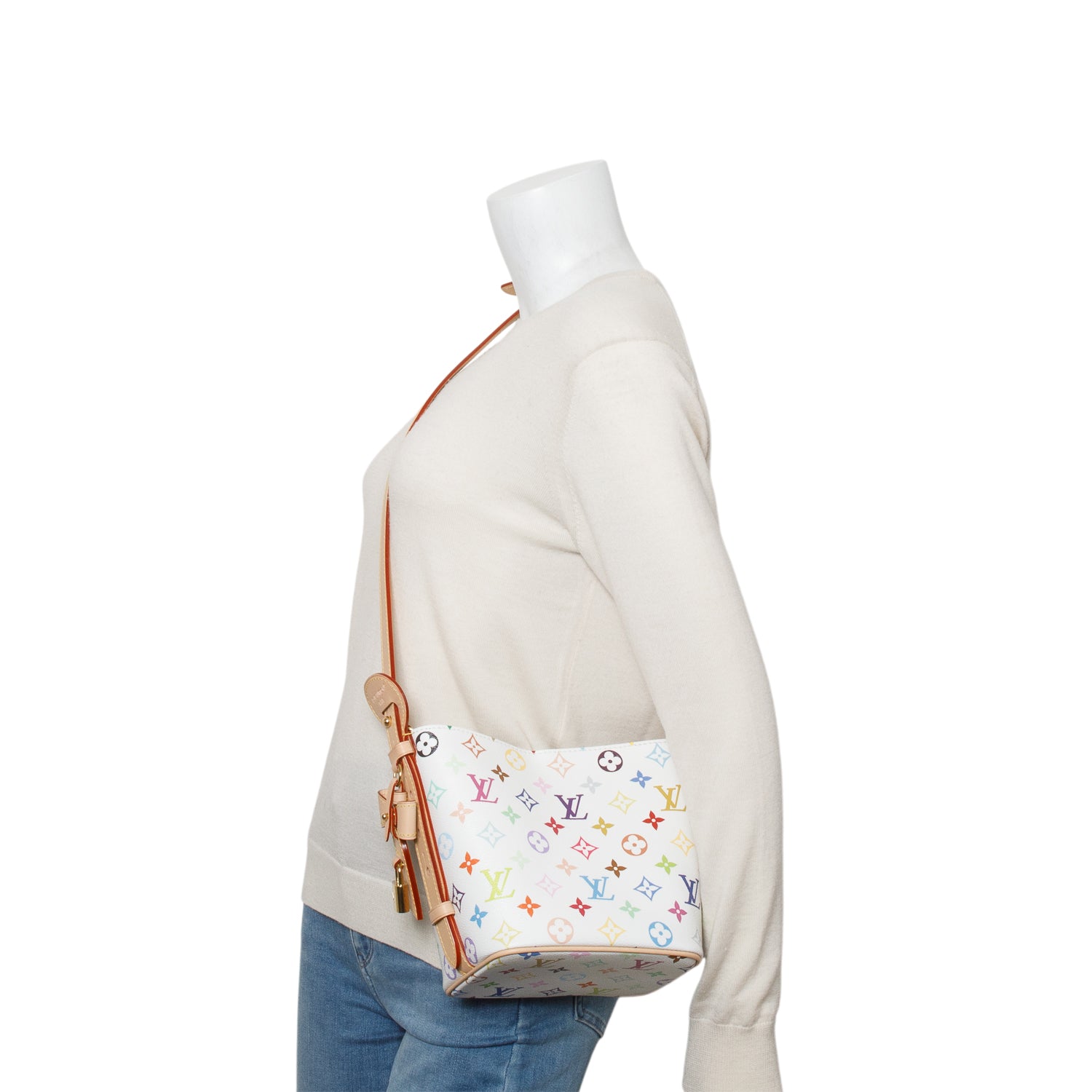 Louis Vuitton Monogram Multicolor LV x TM All in BB Bucket Bag w/ Pouch & Strap