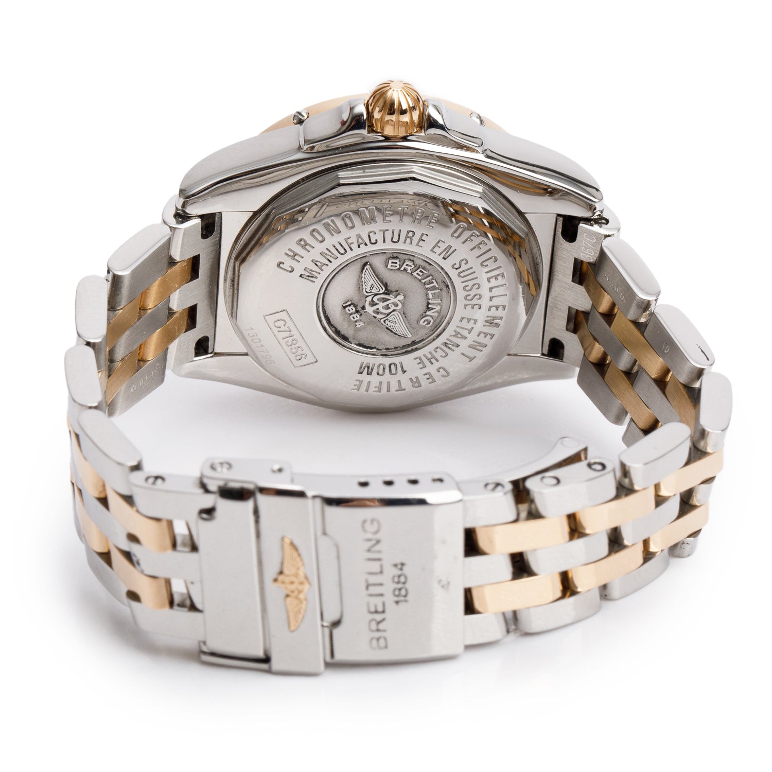 Breitling Stainless Steel & 18k Rose Gold Diamond Bezel Galactic Cockpit 32 MM Quartz Watch Bronzel Dial C71356 w/ Box & Papers