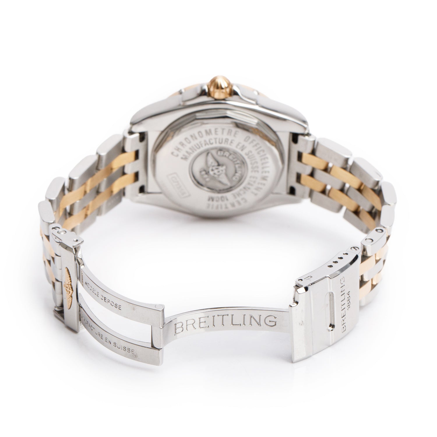 Breitling Stainless Steel & 18k Rose Gold Diamond Bezel Galactic Cockpit 32 MM Quartz Watch Bronzel Dial C71356 w/ Box & Papers
