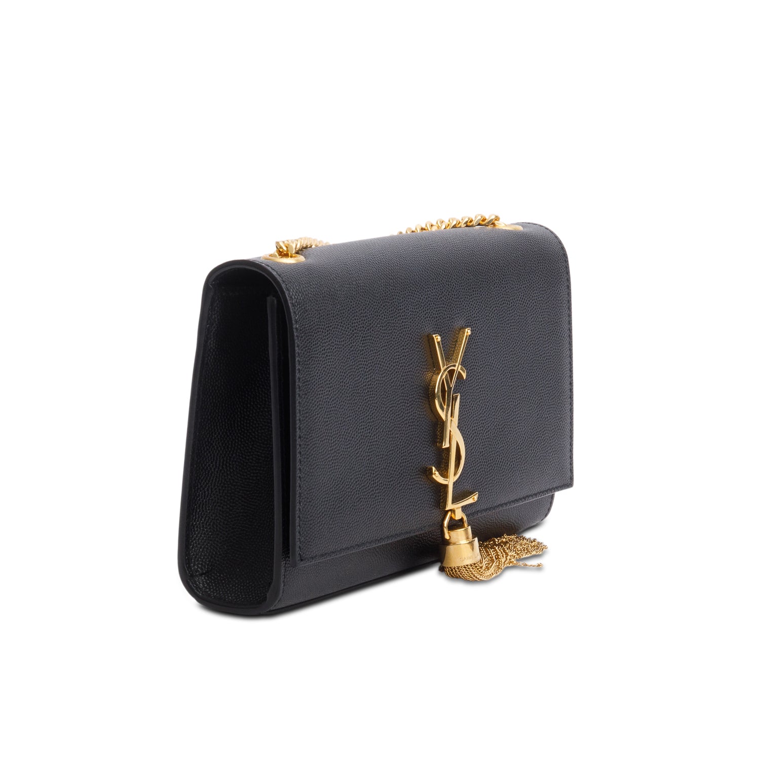 Saint Laurent 2021 Black Grain De Poudre Leather Small Kate Tassel Bag w/ Box