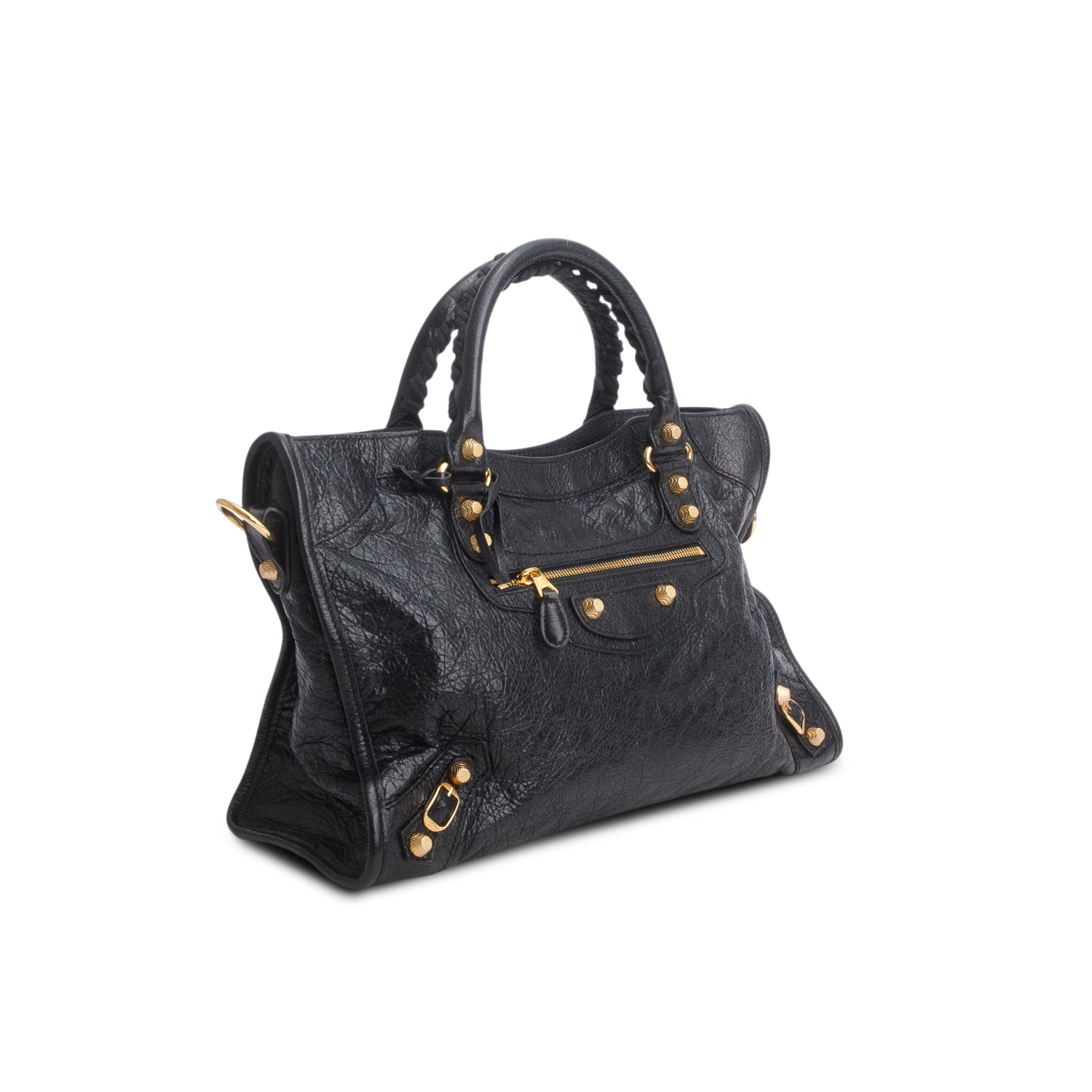Balenciaga Black Agneau Leather Le City Medium Bag w/ Strap