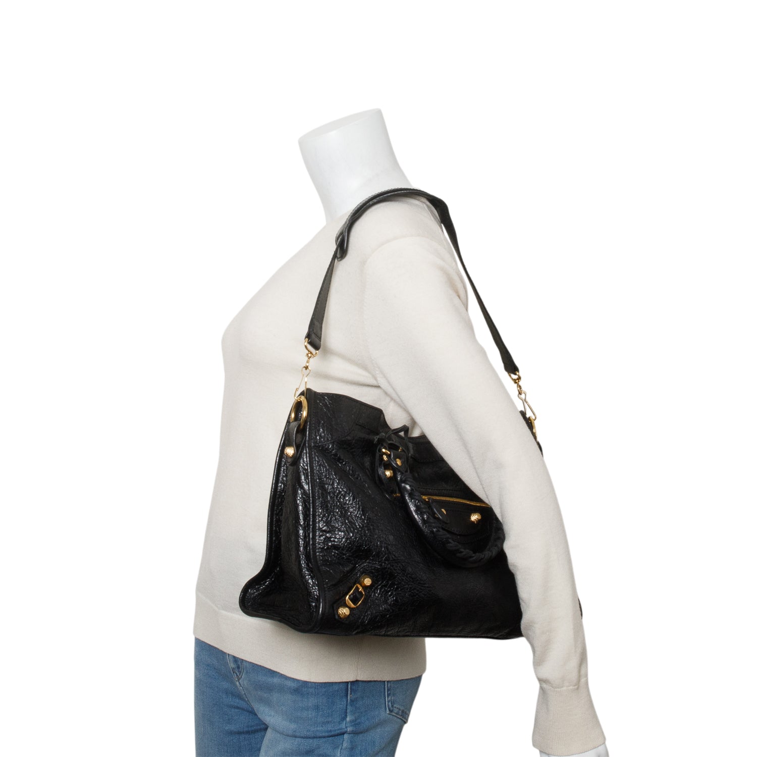 Balenciaga Black Agneau Leather Le City Medium Bag w/ Strap