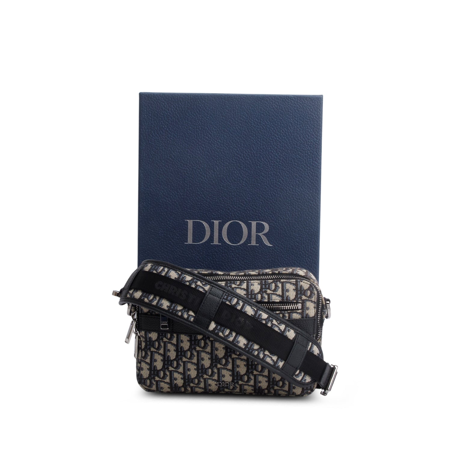 Christian Dior 2023 Blue Oblique Jacquard Mini Safari w/ Box, Receipt & Strap